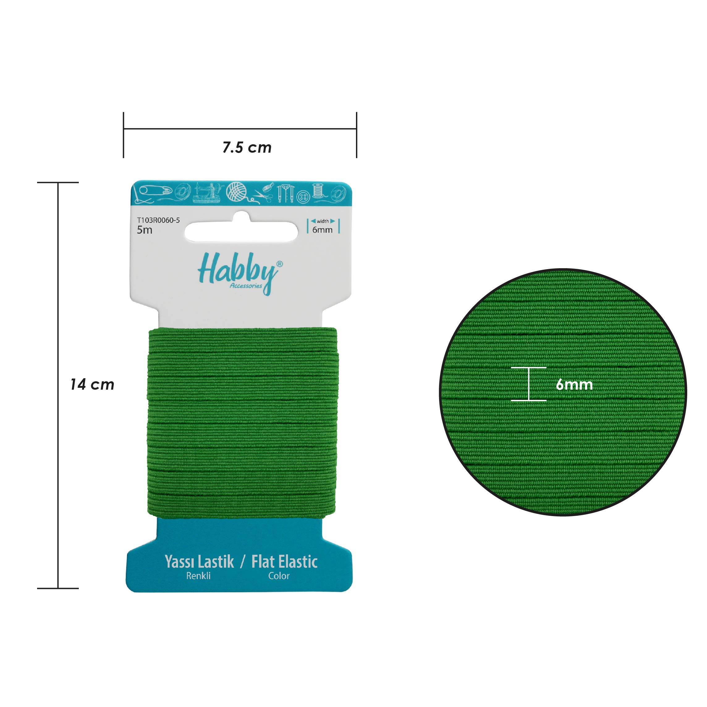 5m Elastic Sewing Band 6mm Green - DIY & Craft Supplies