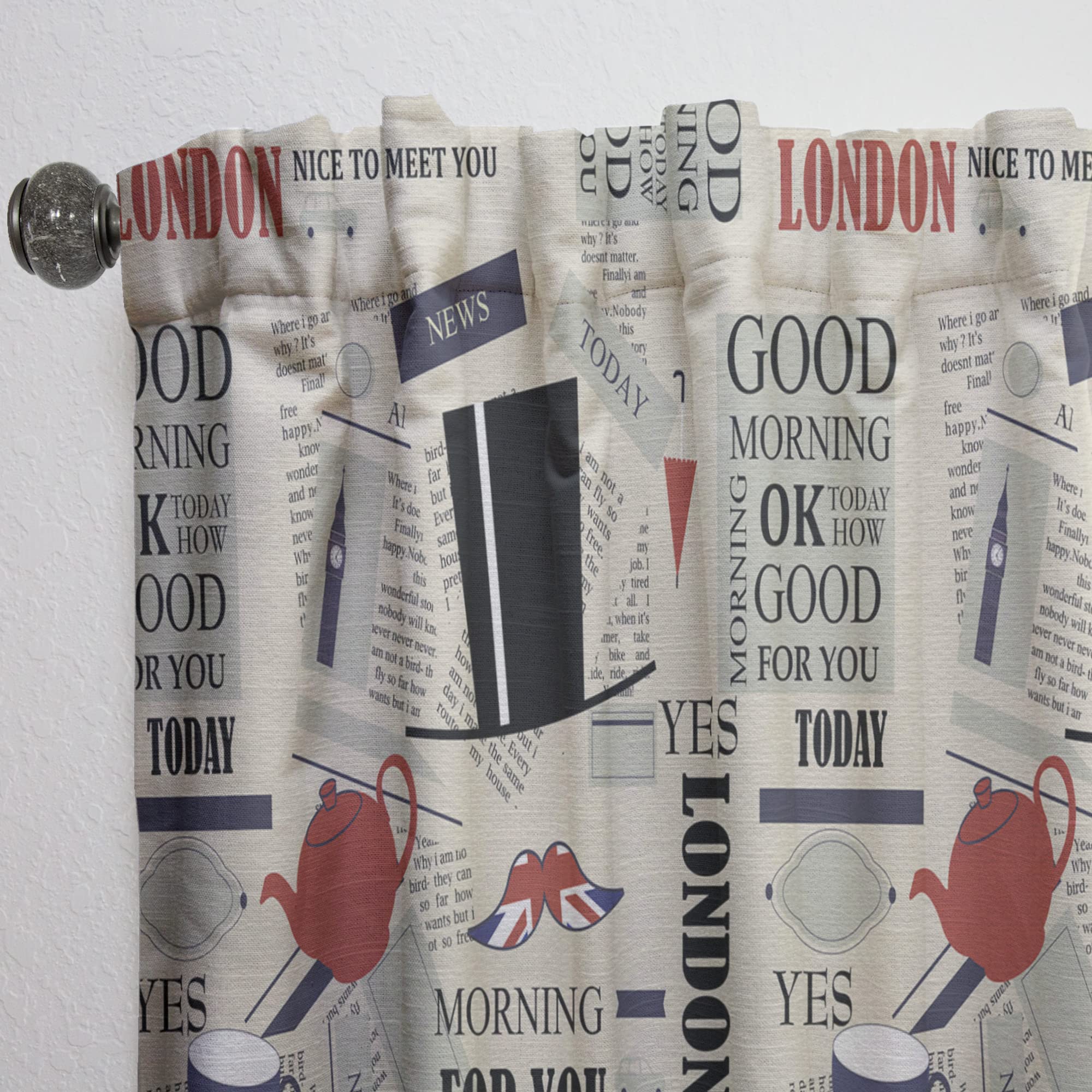 Retro London Good Morning Thermal Insulated Curtains - Single Panel 52x84 - Blackout Drapes for Bedroom & Living Room - Perfect for Home Decor, Privacy & Energy Efficiency