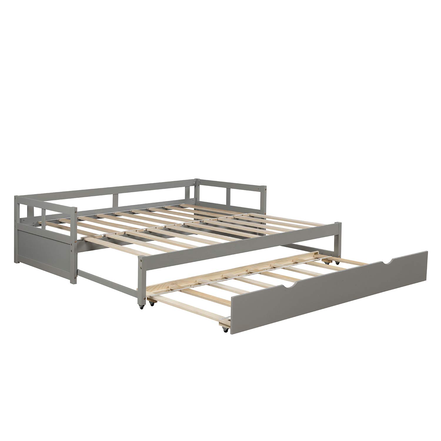 Solid Wood Twin Size Daybed with Pop-Up Trundle - Expandable Pull-Out Bed Frame in Gray | Perfect for Guest Rooms, Small Spaces & Multi-Functional Furniture Needs