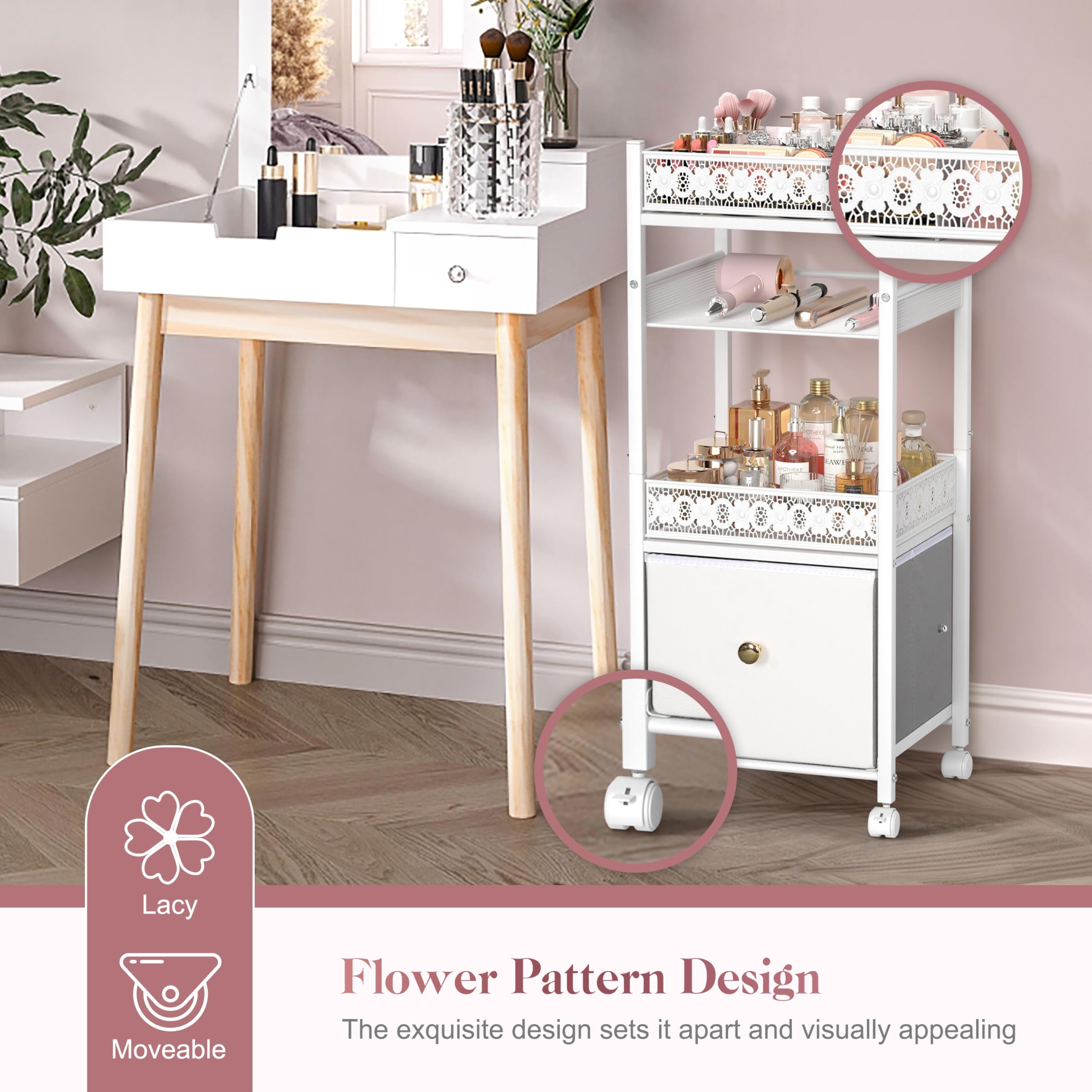 Large Makeup Organizer with Drawers - Cosmetic Storage & Skincare Organizer for Vanity - Beauty Holder Cart for Makeup, Hair Tools & Bathroom Essentials | Perfect for Bedroom Dresser, Bathroom Counter & Salon Organization