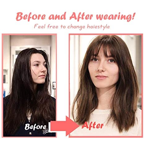 Clip On Hair Bangs Extensions for Women - Natural Brown Thin Fringe Piece (Pack of 2) | Instant Volume & Style for Everyday Wear, Cosplay & Costume Parties