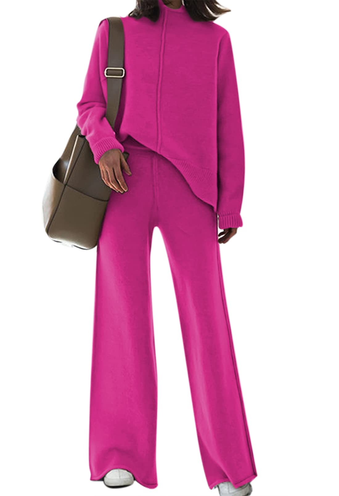 Linsery Women's 2-Piece Knit Sweater and Wide Leg Pants Lounge Set - High Neck Pullover & Comfortable Sweatpants Outfit for Casual Wear, Home, Travel & Relaxation