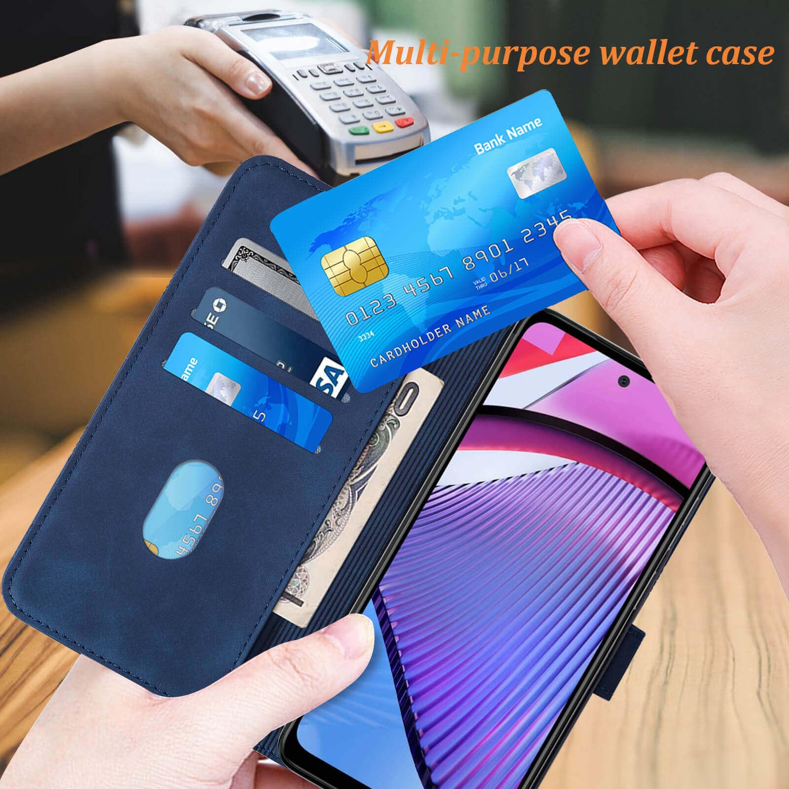 Premium Leather Wallet Case for Moto G 5G (2023) - Flip Cover with Card Slots, Wrist Strap & Kickstand | Shockproof Protective Phone Case | Perfect for Work, Travel & Daily Use (Blue)
