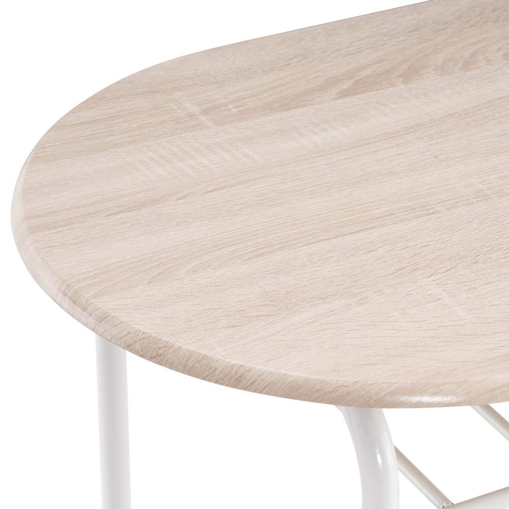 3 Piece Kitchen Table Set - Compact Dining Table with Wine Rack & 2 Metal Frame Chairs, Easy to Clean & Portable - Perfect for Small Spaces, Apartments, Breakfast Nooks & Outdoor Dining (Oak White)