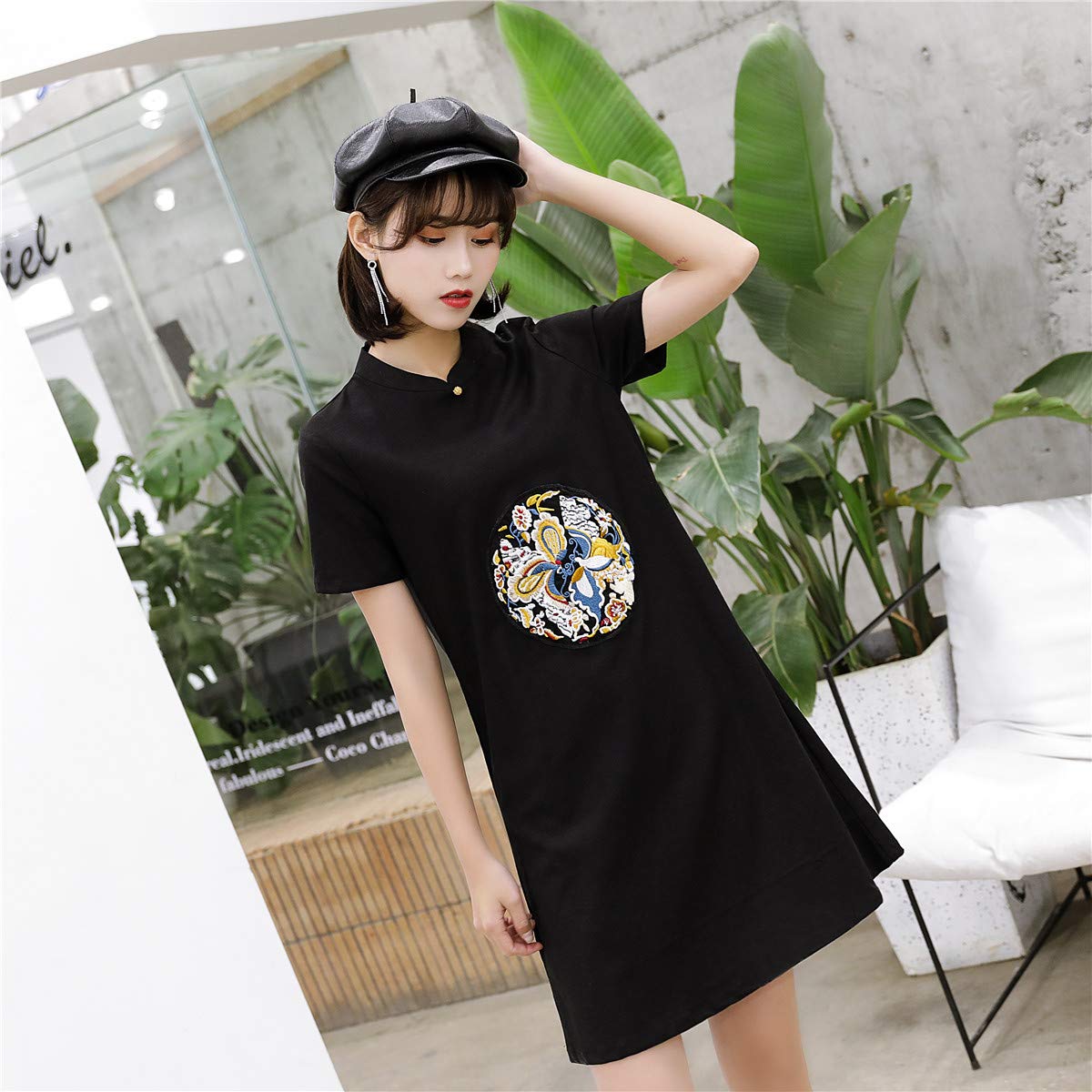 Shanghai Story Women's Short Sleeve Black Qipao Cheongsam Dress - Chinese Traditional Linen Blend Summer Dress for Parties, Weddings & Cultural Events