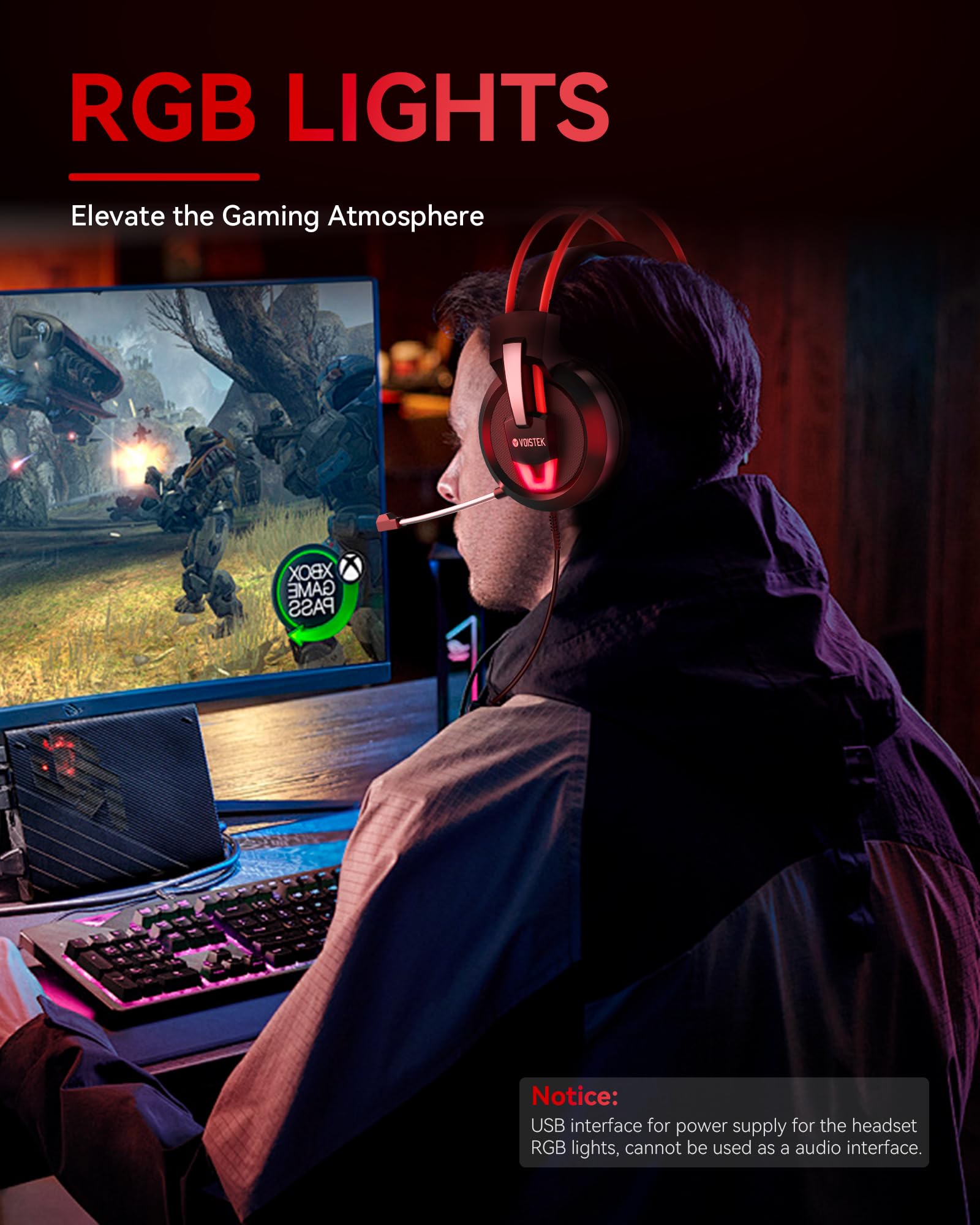 V9 Wired Gaming Headset with Microphone - 50mm Drivers, Over-Ear Noise Isolation, LED Lights for PS5, PS4, Nintendo Switch, Xbox Series X|S, PC & Mac - Perfect for Competitive Gaming & Streaming (Red)