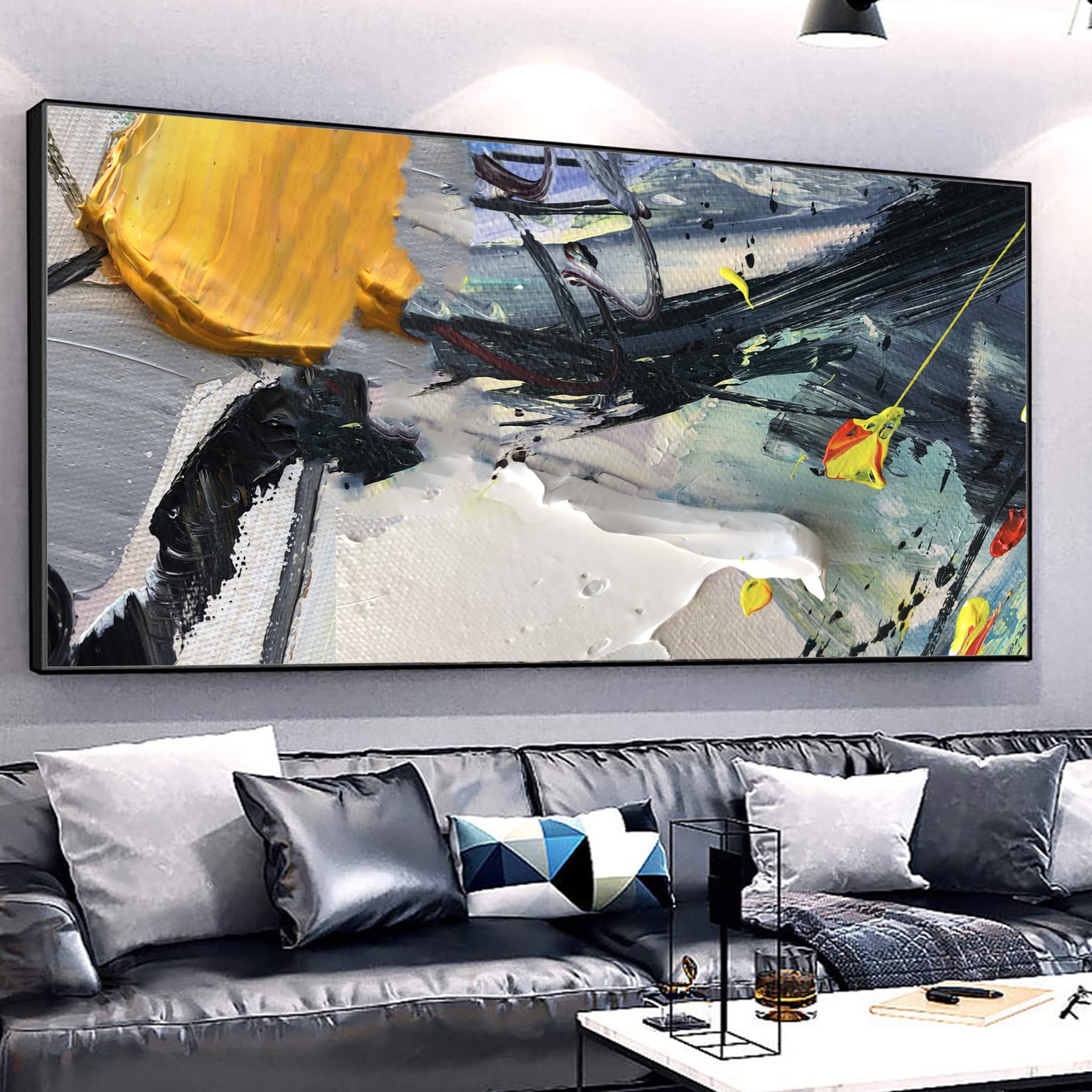 Hand-Painted Original Abstract Oil Painting - 96x48 Inch Large Wall Art for Living Room, Modern Textured Canvas Artwork, Unique Hannukah Gift Idea | Perfect for Home Decor, Office Decoration & Holiday Presents