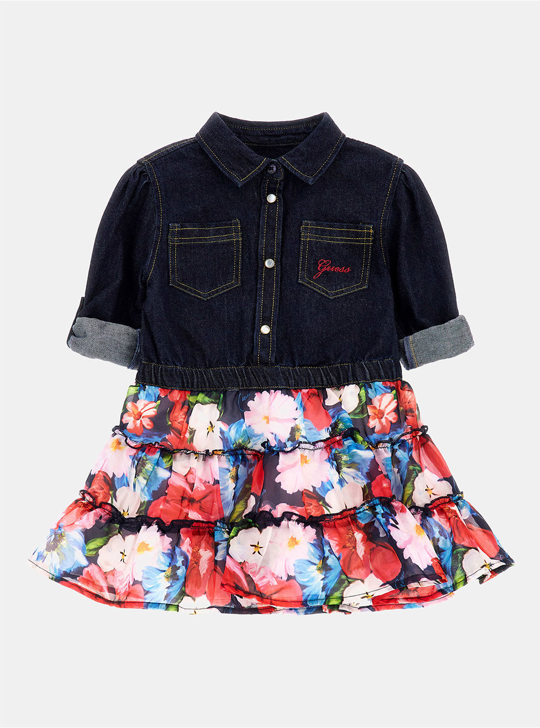 Blue Denim Floral Print Dress for Women - Casual Summer Dress with Pockets, Size 2-7 | Perfect for Beach Outings, Picnics, and Date Nights