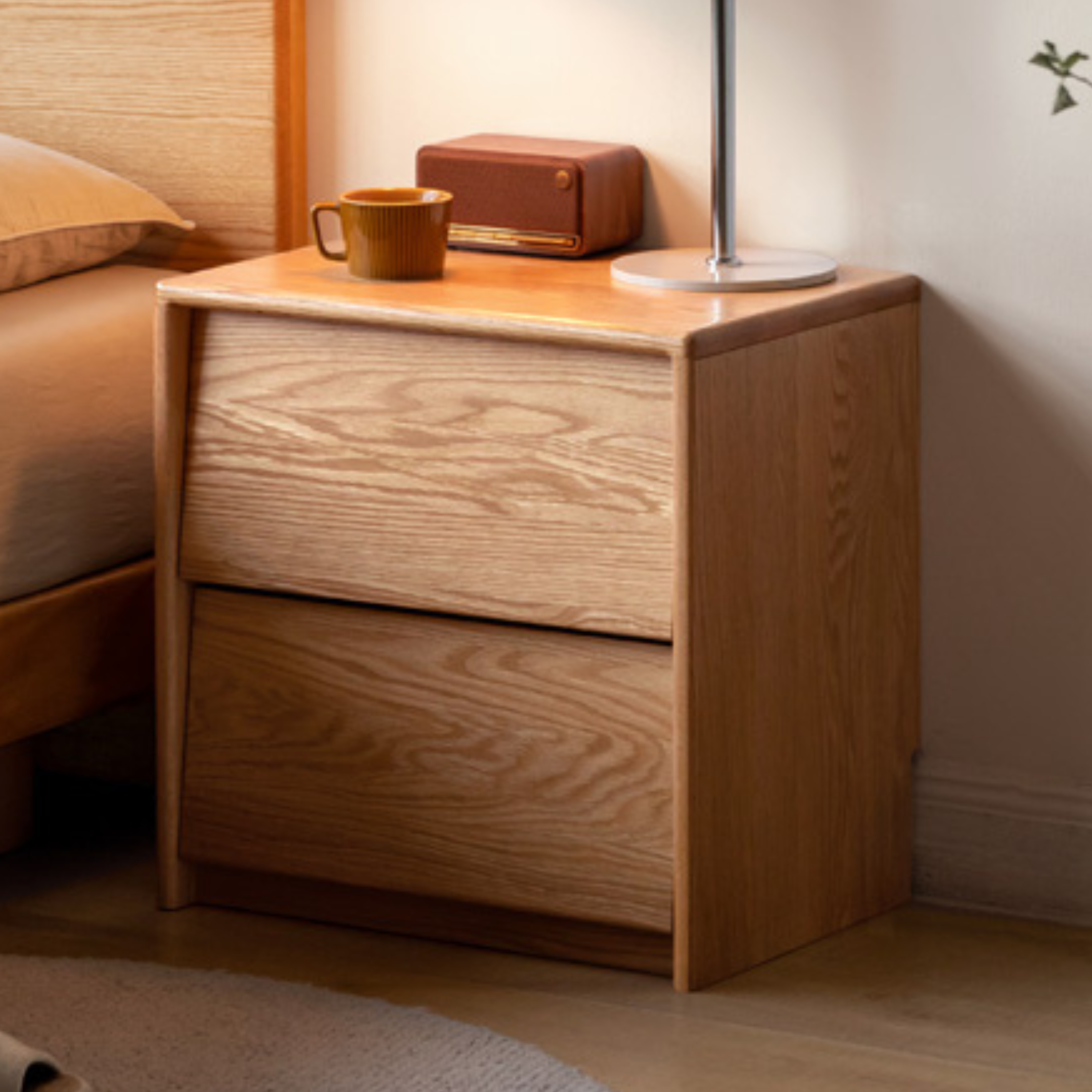 Solid Oak and Ash Wood Nightstand - Sturdy Bedside Table for Bedroom, Living Room, or Guest Room - Perfect for Storage and Decor