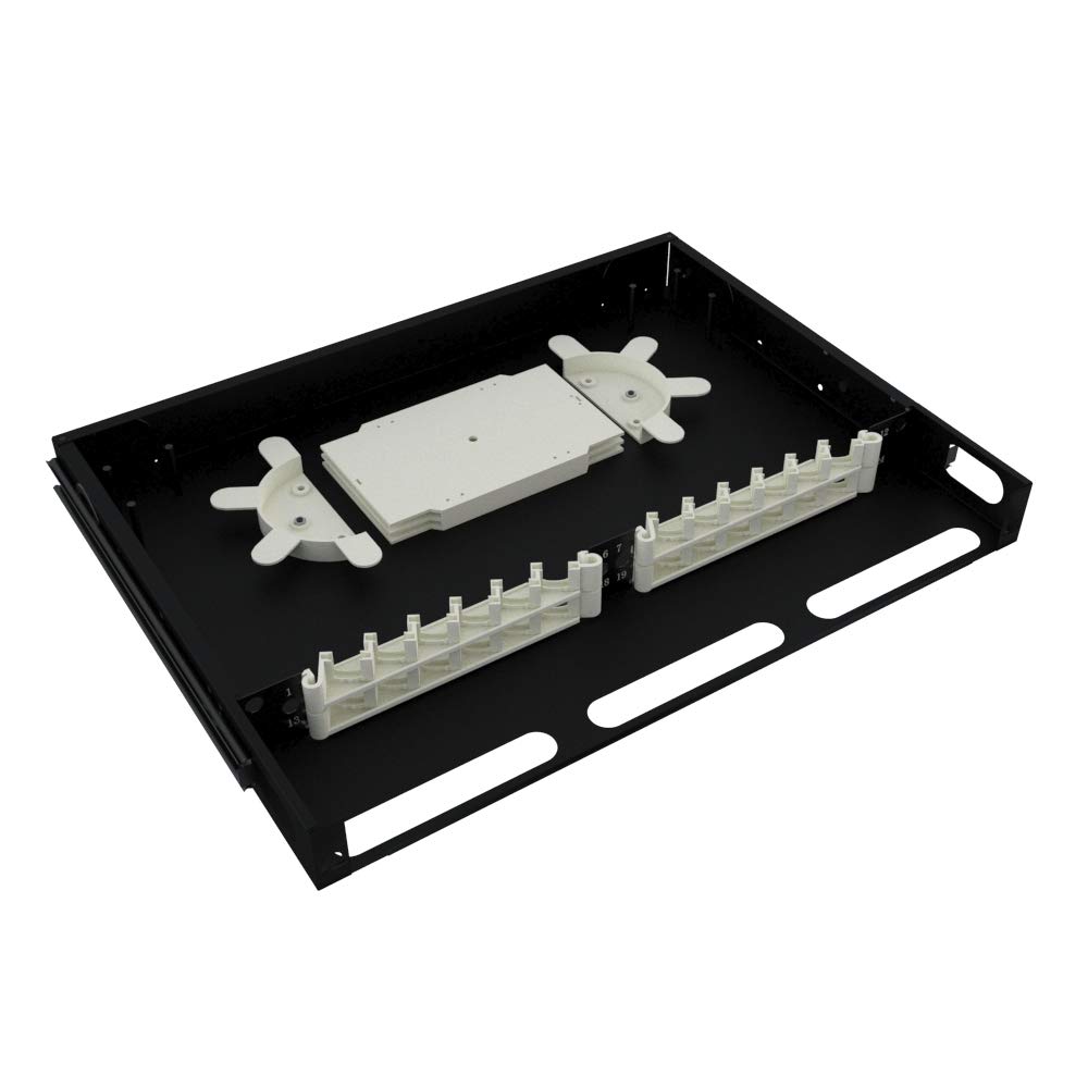 24-Port 1U Rack Mount Fiber Optic Patch Panel Enclosure - Compatible with LC/ST/SC/FC Couplers - Black - Ideal for Data Centers & Network Cabinets