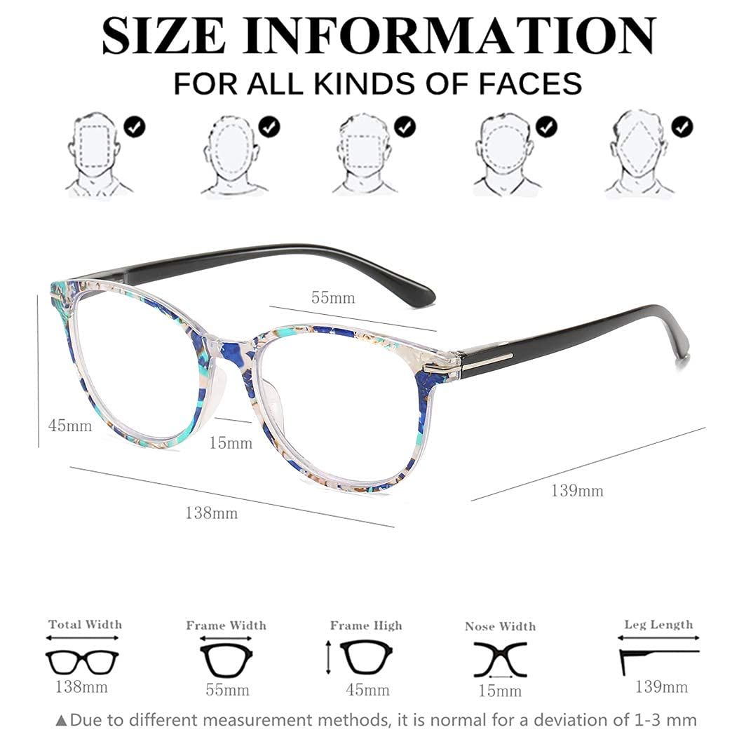 Blue Light Blocking Reading Glasses for Women - Spring Hinge Round Floral Frame with Anti-Glare Coating | Perfect for Computer Work, Reading & Screen Time