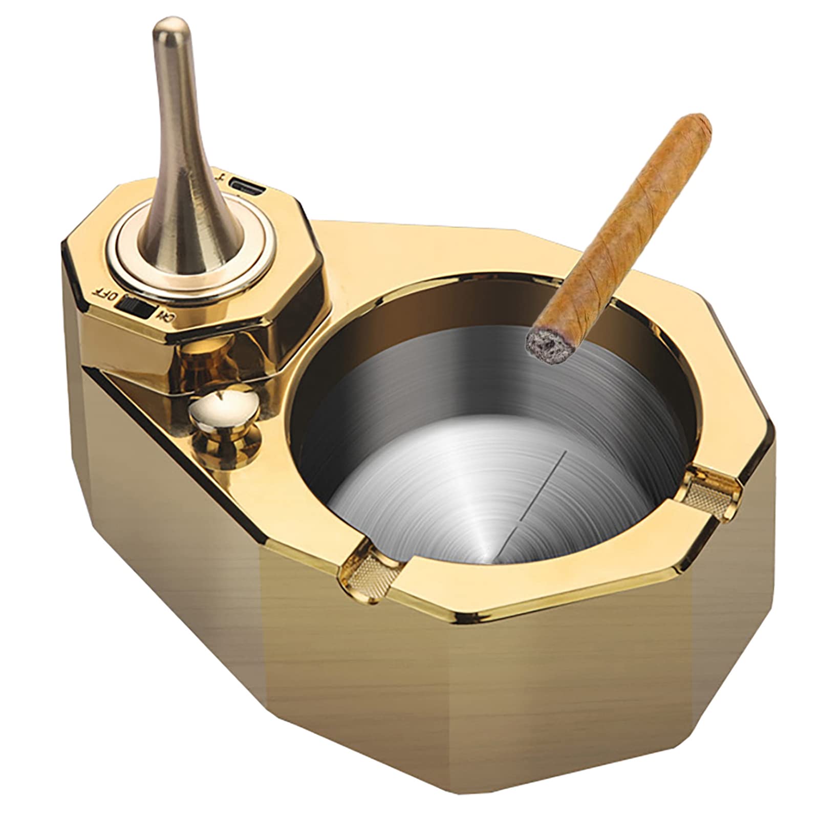 Retro Metal Ashtray with Built-in Kerosene Lighter for Cigars - Home & Office Use