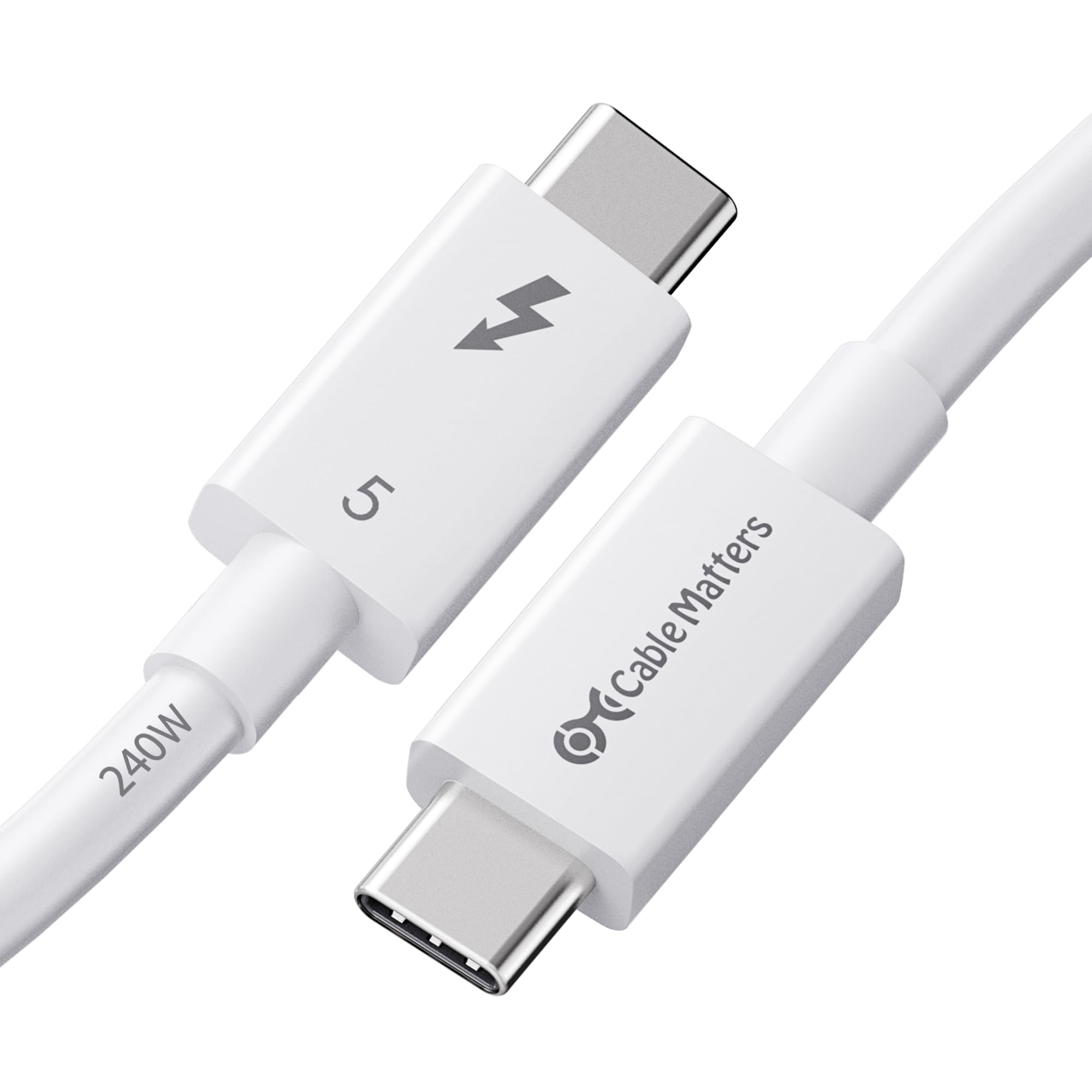 Intel Certified Thunderbolt 5 Cable 80Gbps with 120Gbps Bandwidth Boost & 240W Fast Charging - 1m/3.3ft White | Compatible with Thunderbolt 4/USB 4/USB-C | Perfect for MacBook Pro, Gaming Laptops & High-Speed Data Transfer