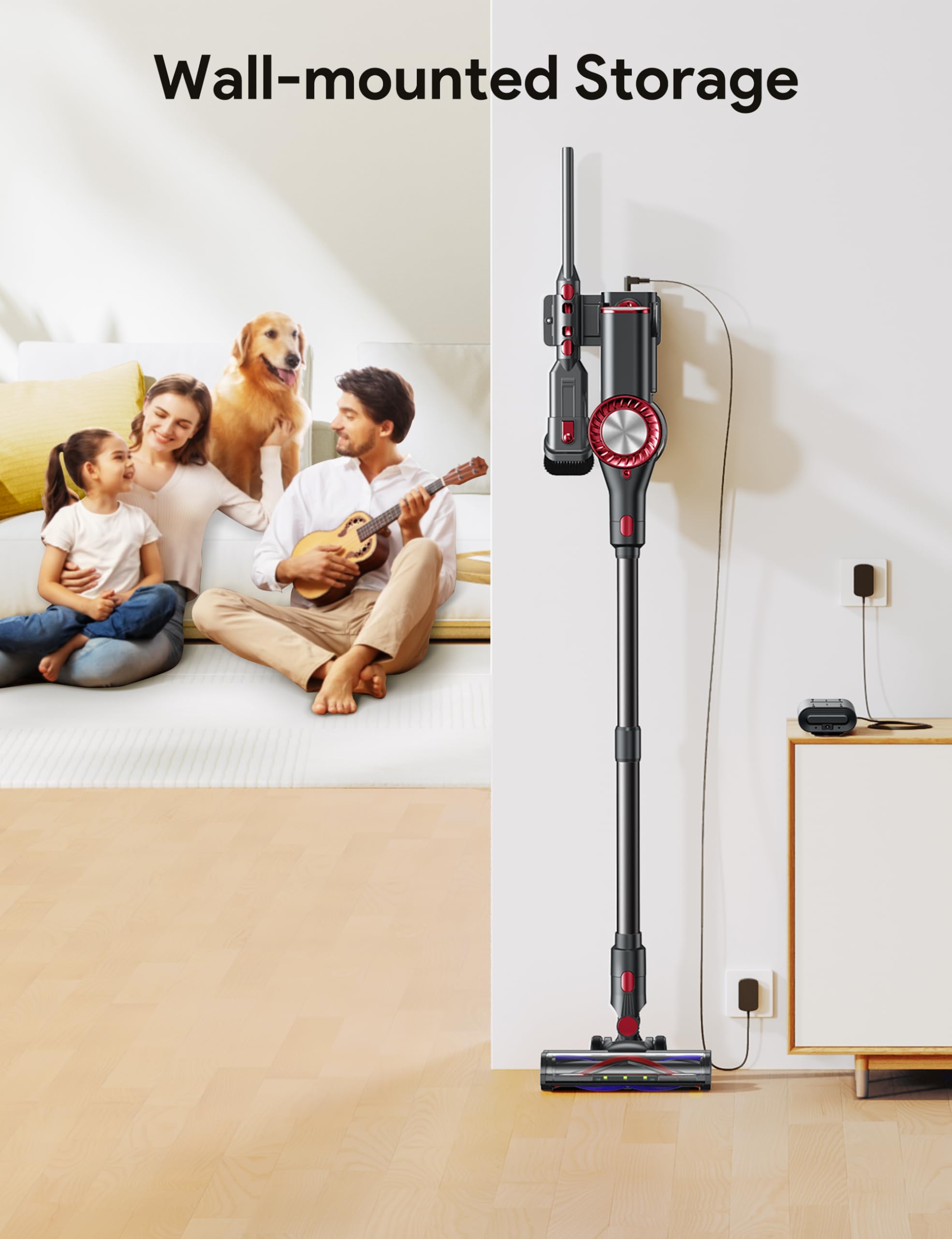 FUFACAL 23KPA Cordless Stick Vacuum Cleaner with 2200mAh Detachable Battery, 42 Mins Runtime, 6-in-1 Multi-Surface Cleaning, LED Display - Lightweight Vacuum for Hard Floors, Carpets, Cars & Pet Hair (Perfect for Home, Office & Auto Cleaning)