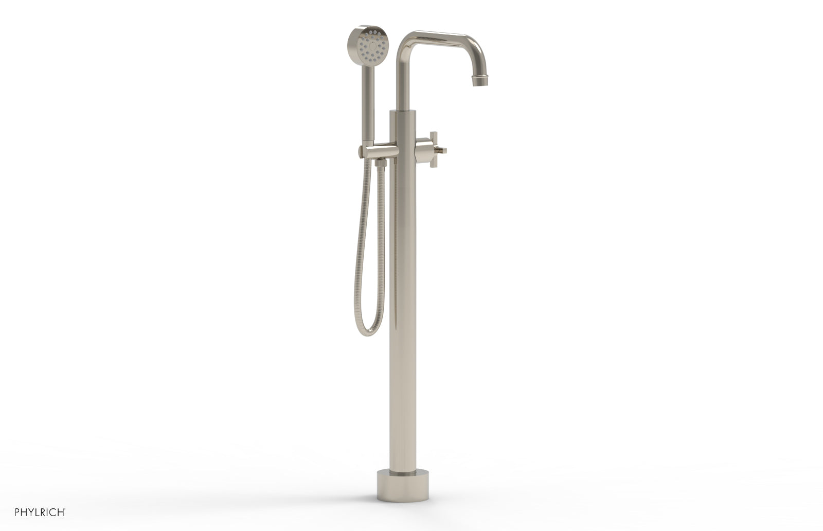 HEX MODERN Tall Floor Mount Tub Filler with Cross Handle & Hand Shower - Model 5015401 - Perfect for Luxury Bathroom Renovations & Spa-Like Showers