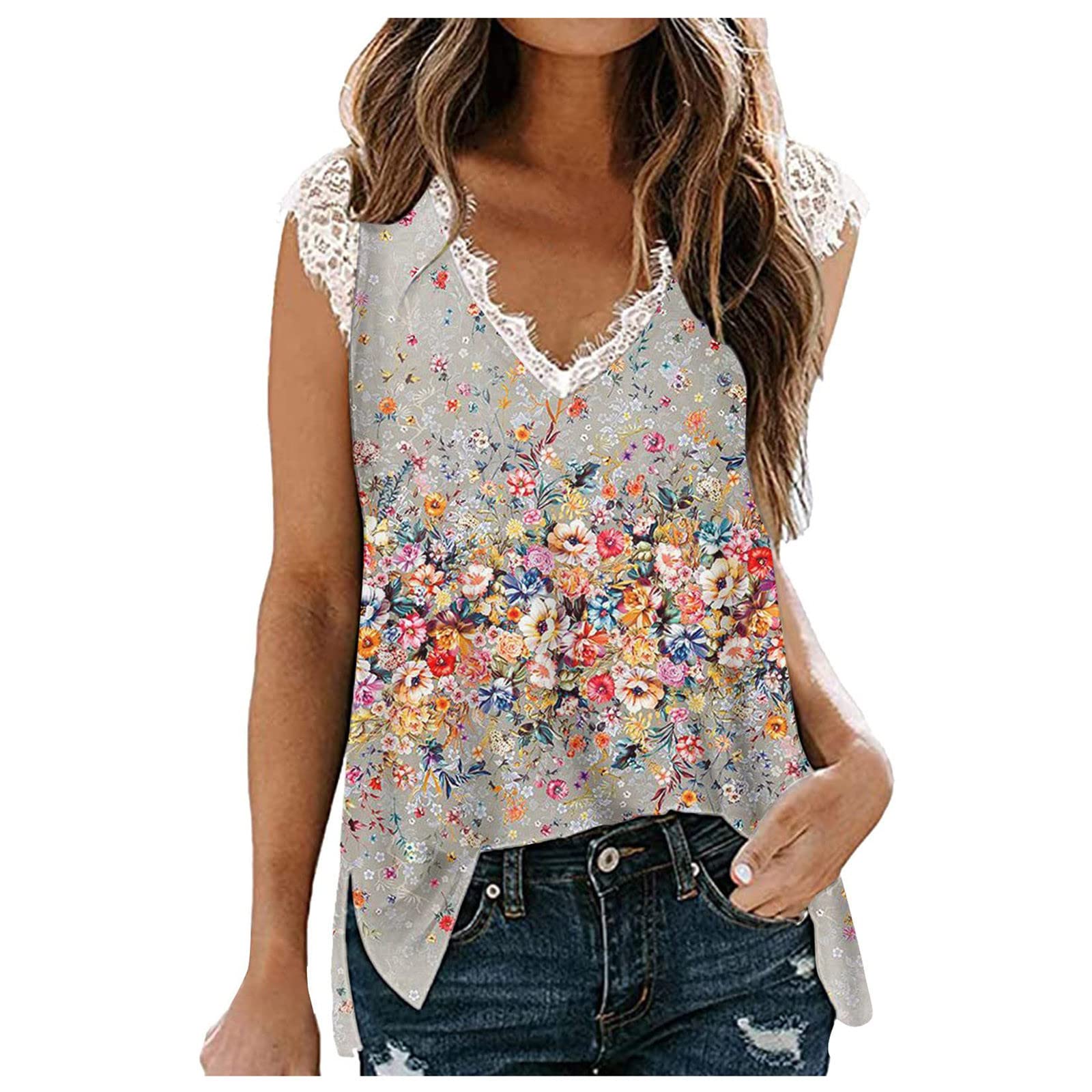 Trendy Women's Slim Fit Sleeveless Lace Printed Tank Top - Casual Summer Blouse & Basic Tee for Daily Wear, Gym, Beach & Party Outfits