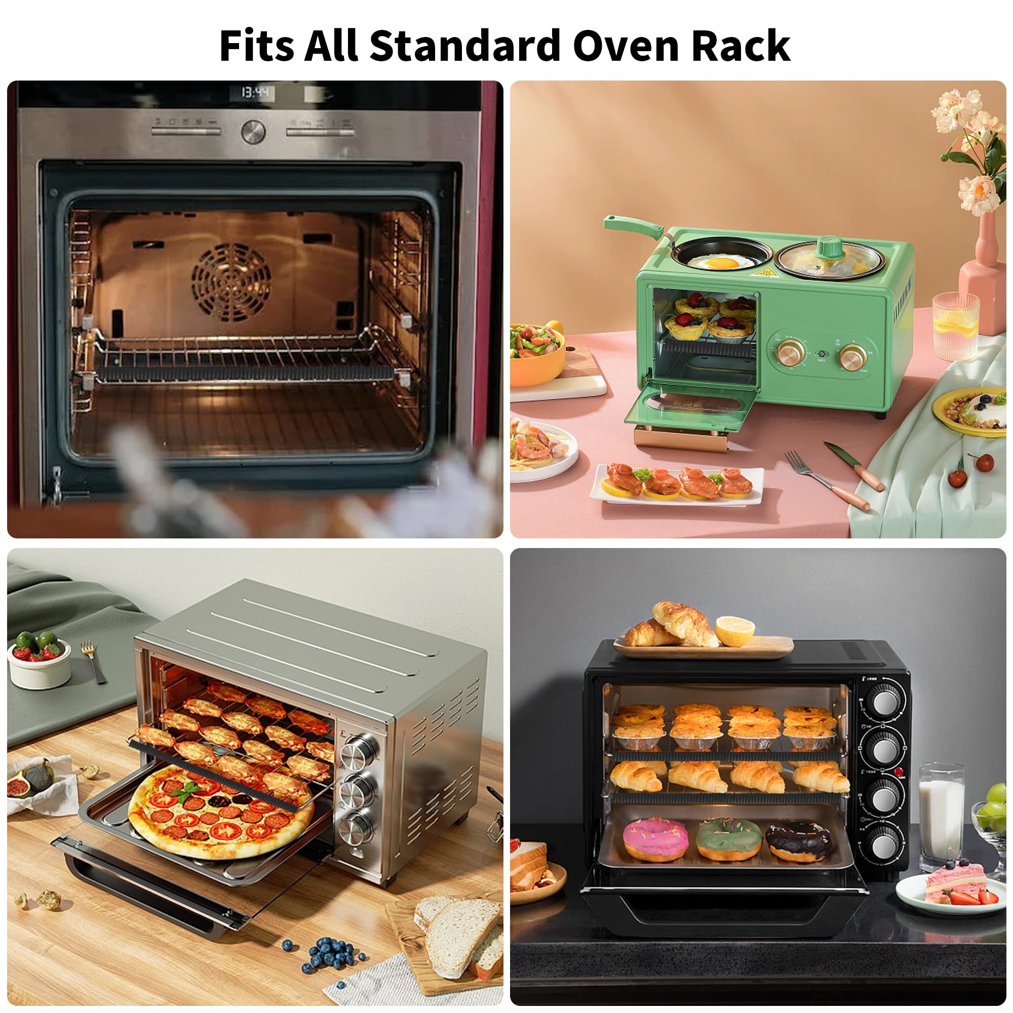 3pcs Silicone Oven Rack Shields - 14 Inch Heat Resistant Anti-Scalding Strips for Oven Racks - Burn Protection for Hands & Arms - Black Kitchen Safety Accessories - Perfect for Baking, Roasting & Grilling