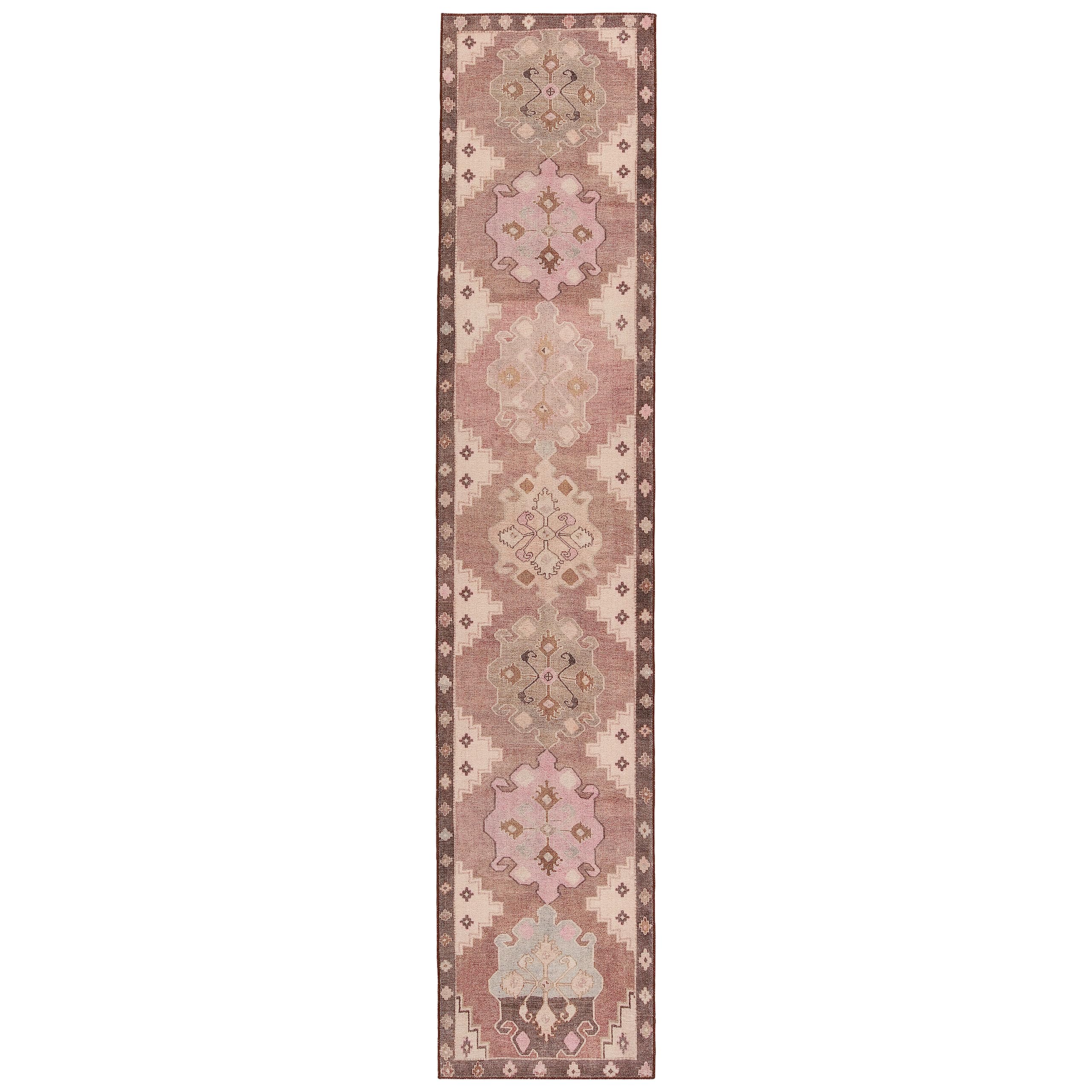 Jaipur Living Machine Washable 2x12 Runner Rug - Farmhouse Style Pink & Brown Distressed Vintage Rug - Perfect for Hallways, Entryways & Kitchen Floors