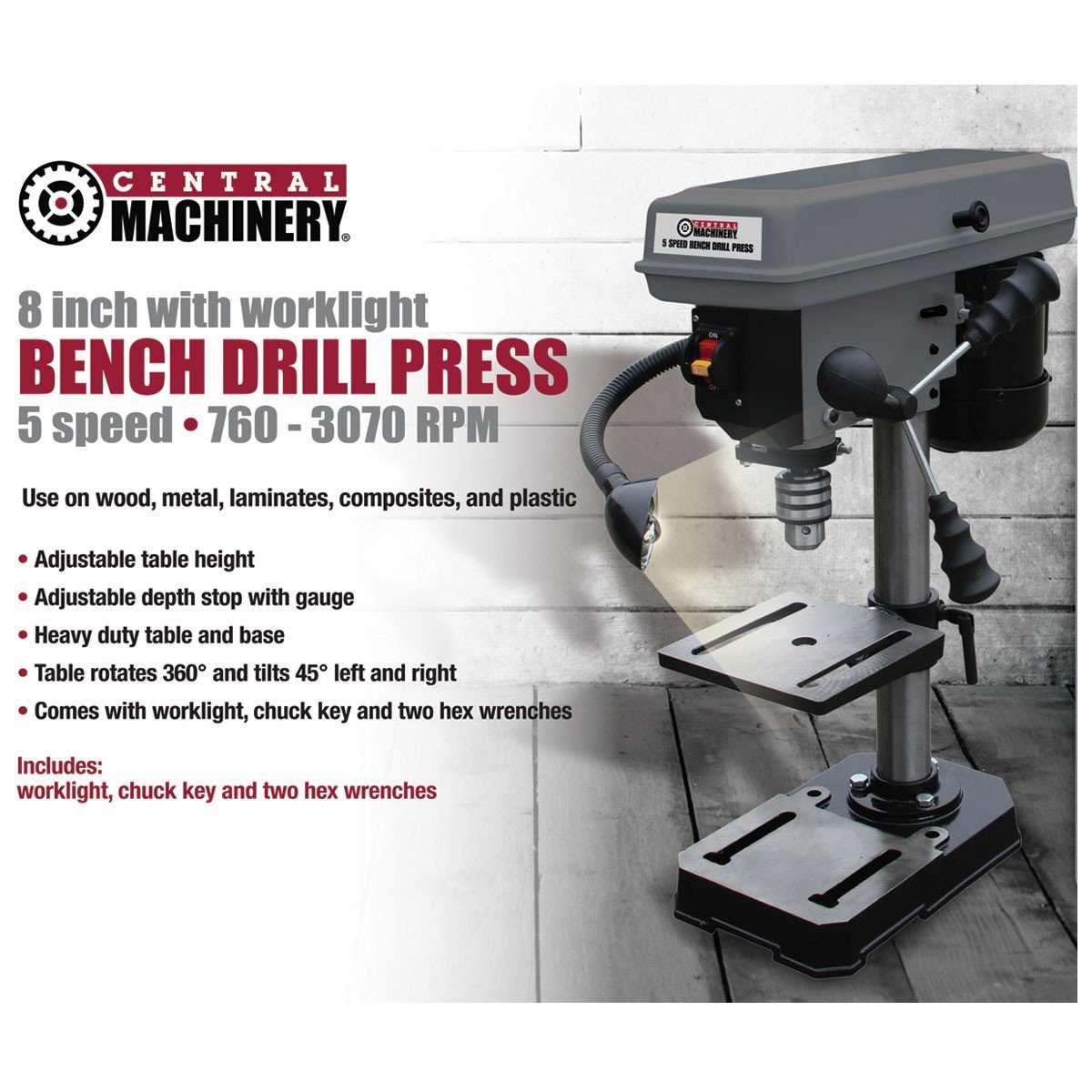 5-Speed 8 Inch Bench Mount Drill Press - Heavy Duty Metal & Wood Drilling for DIY Projects & Workshops