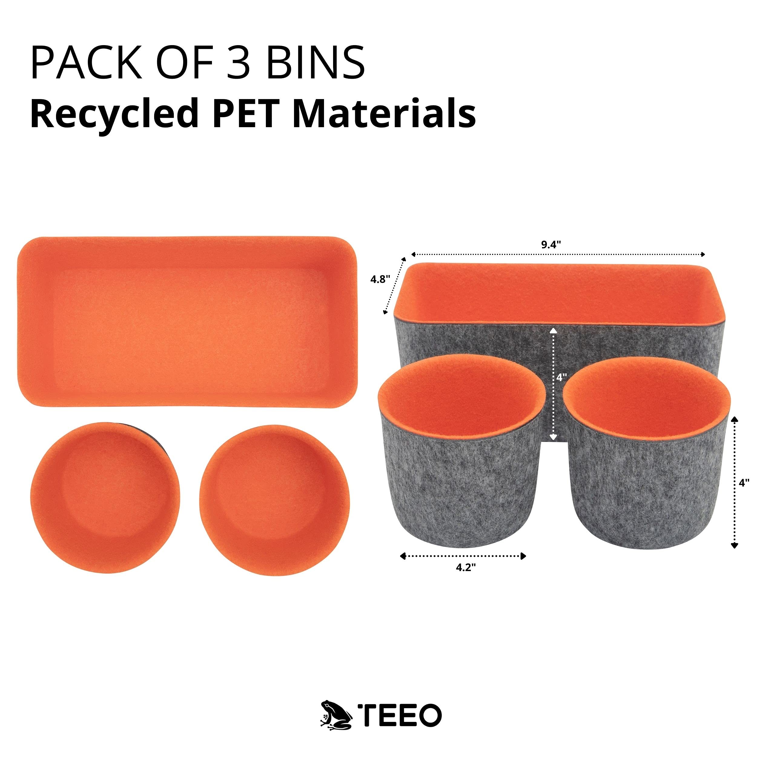Teeo Desk Organizer Set - 3-Pack Orange Drawer Dividers & Catch All Trays for Nursery, Dresser, Home Office & Bedroom Organization - Perfect for Cosmetics, Baby Items & Workspace Storage