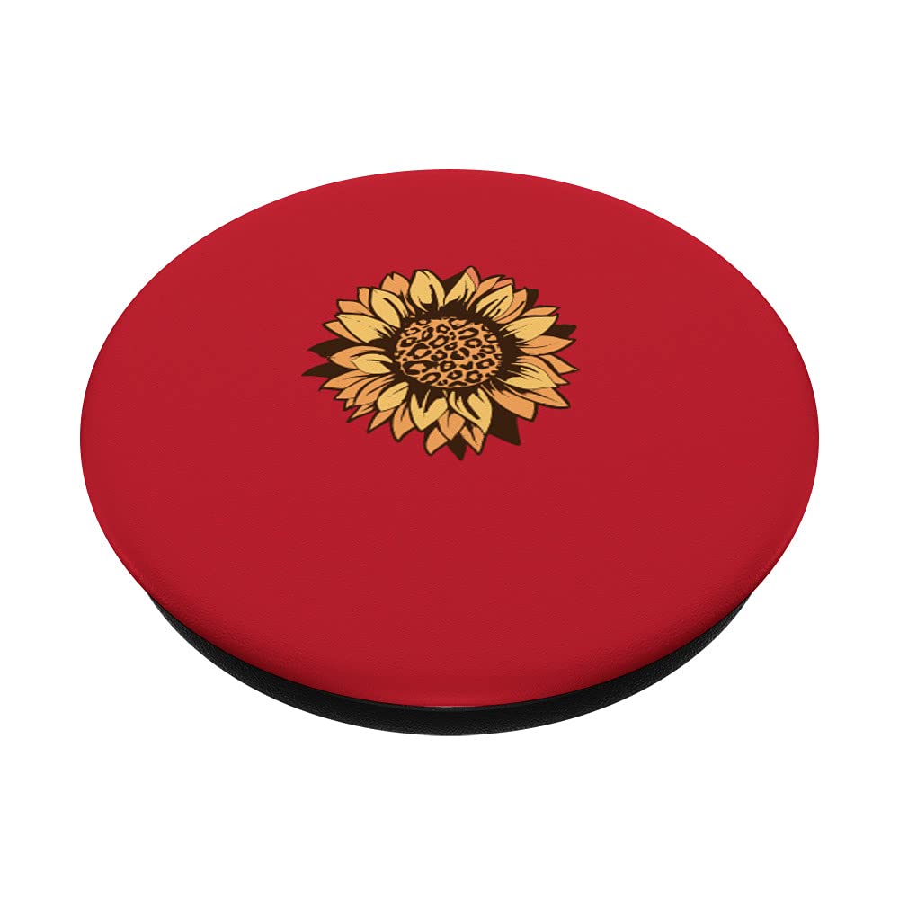 Sunflower & Leopard Skin PopSockets Swappable PopGrip for iPhone 13 & 13 Mini - Red Phone Grip Stand for Secure Holding, Selfies, and Hands-Free Viewing