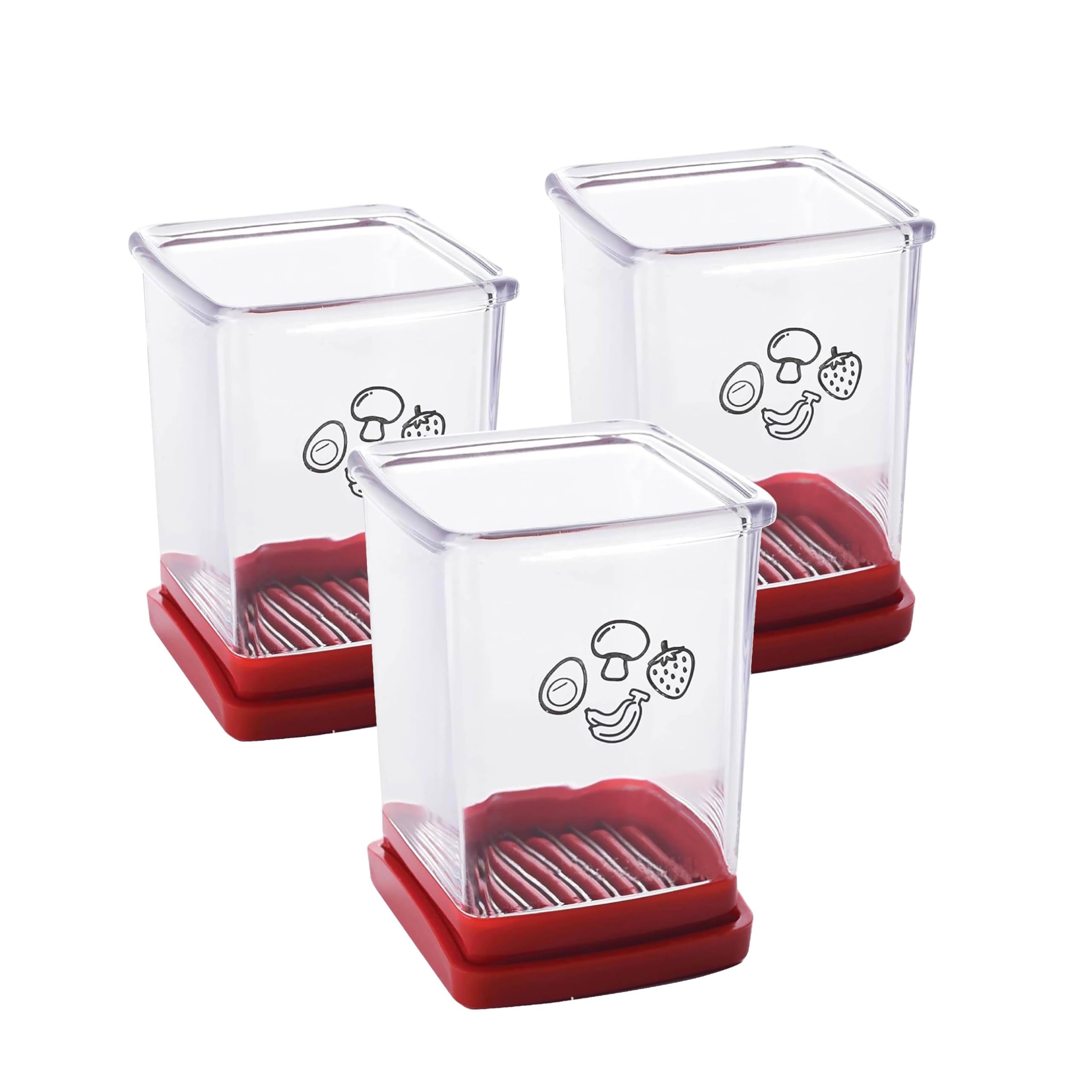 Premium Stainless Steel Fruit & Vegetable Slicer - 3-Pack Cup Slicer for Strawberries, Bananas, Eggs | Quick Salad Prep Tool for Kitchen, Party Snacks & Healthy Meal Prep