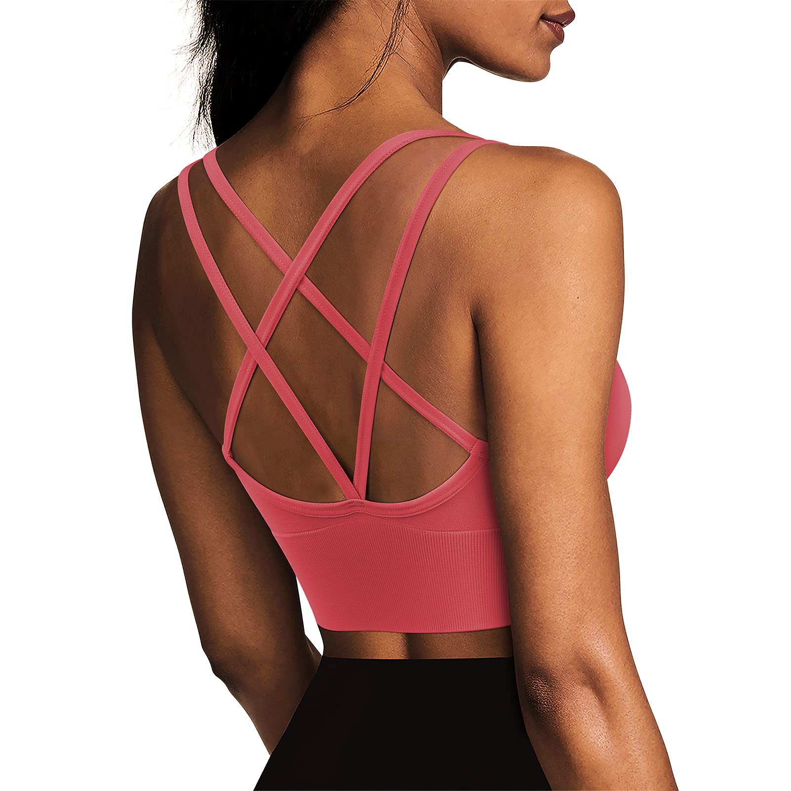 TruLivs Women's Seamless Longline Sports Bra with Removable Pads - High Support Workout Top for Running, Yoga & Gym - 3 Pack Comfortable Athletic Bras