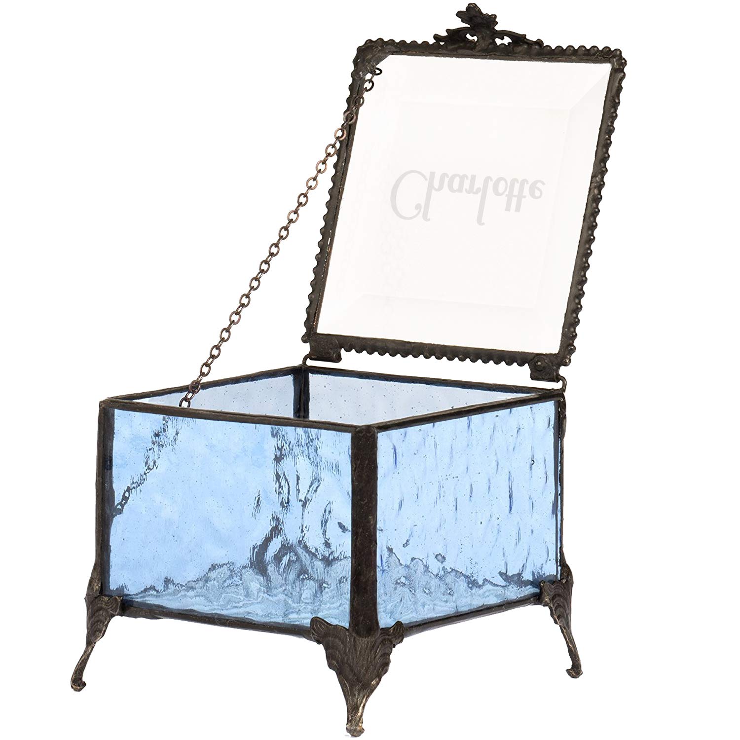 Personalized Engraved Jewelry Box with Stained Glass - Decorative Vanity Display Keepsake Gift for Women - Blue EB217-1 - Perfect for Wedding, Anniversary & Birthday Presents