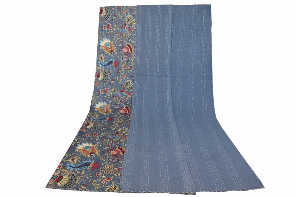 Sophia-Art Handmade Mukut Print Kantha Quilt - Twin/Queen/King Size Multicolor Bohemian Bedspread & Blanket | Perfect for Bedroom Decor, Guest Room, Boho Chic Home, and Cozy Throw