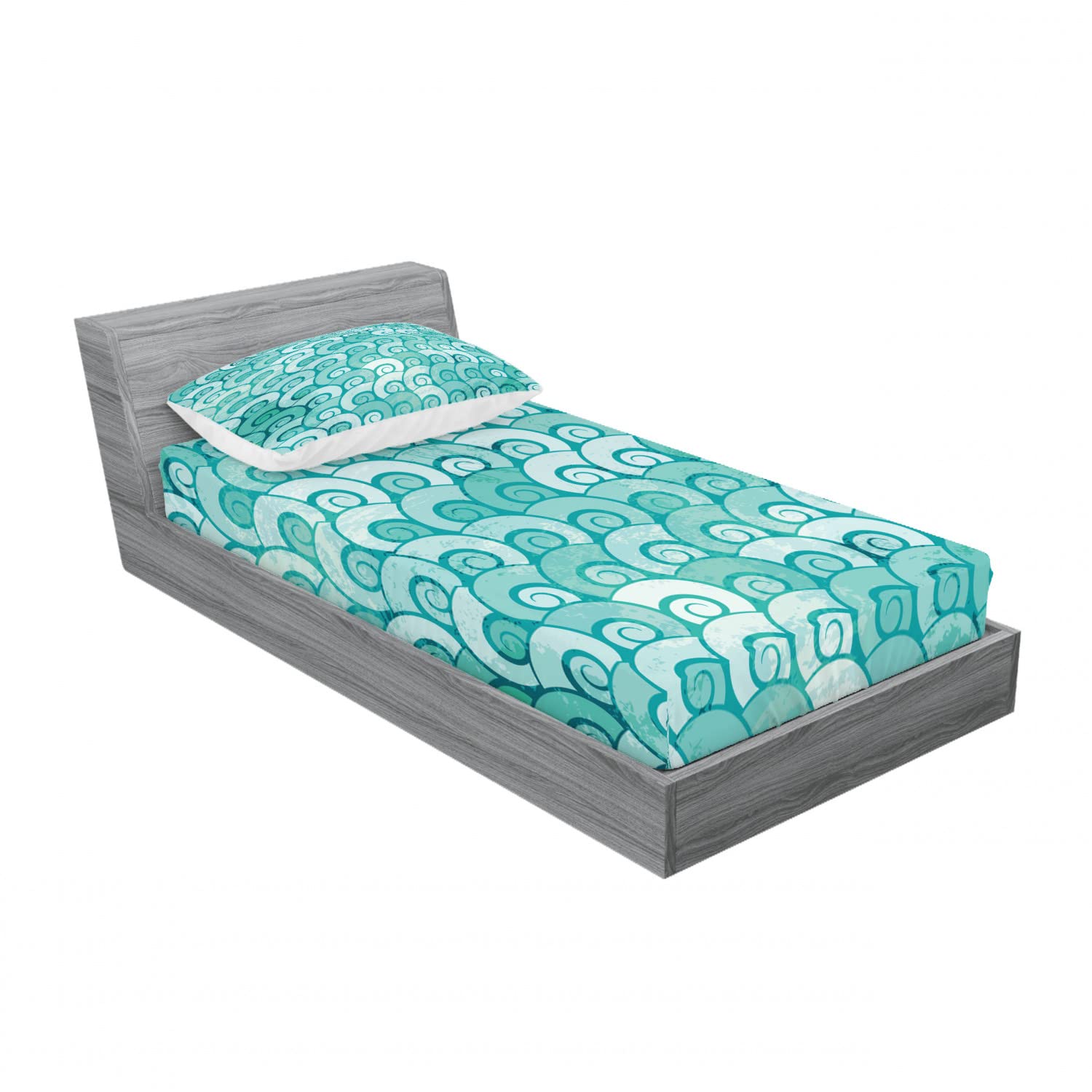 Ambesonne Ocean 2-Pack Twin Fitted Sheet & Pillow Sham Set - Swirled Spiral Sea Waves Design, 4-Piece Aqua Blue Bedding Decor (2 Fitted Sheets + 2 Pillow Covers) - Perfect for Beach House, Guest Room & Coastal Themed Bedrooms