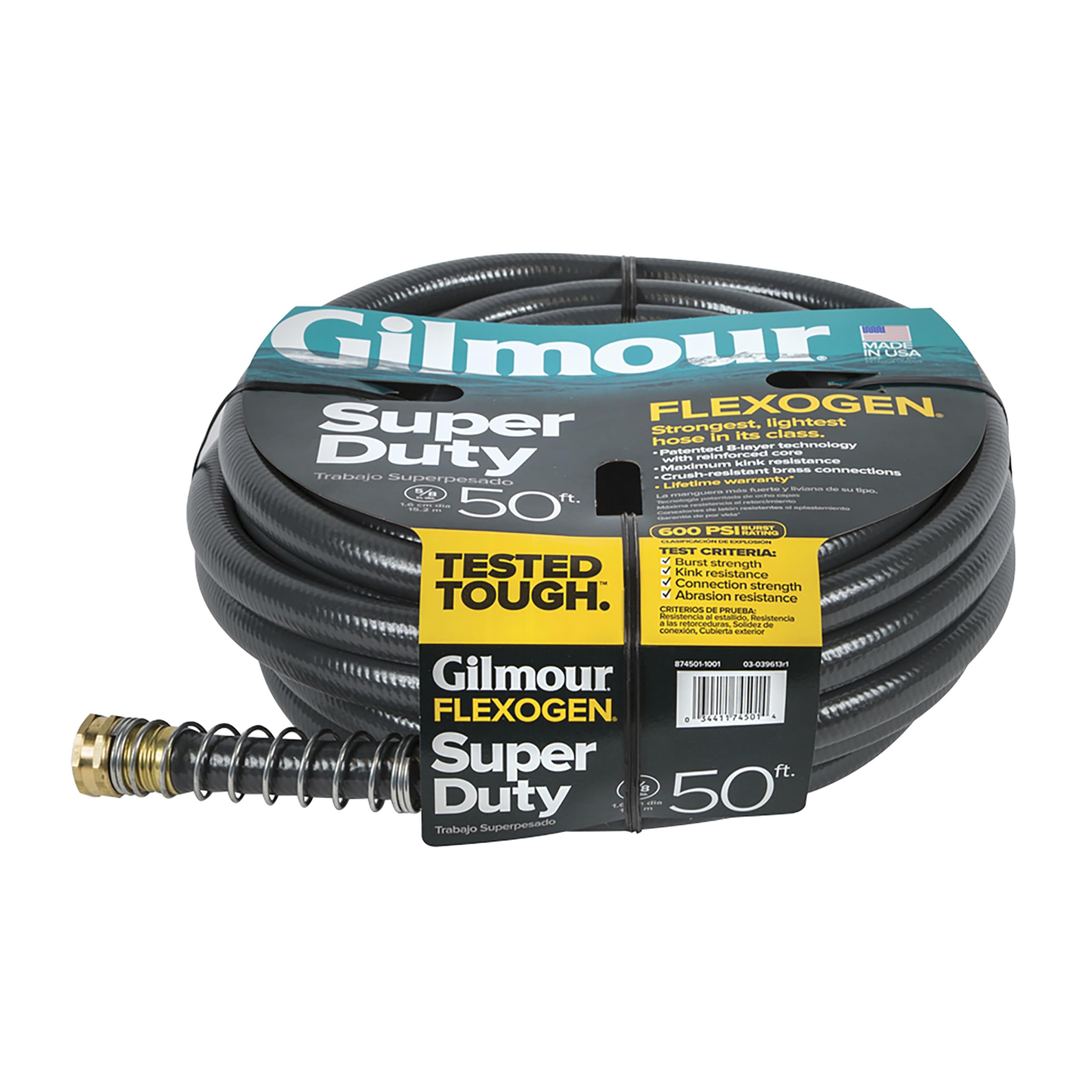 Gilmour Flexogen 5/8 in x 50 ft Heavy Duty Garden Hose - Flexible, Kink Resistant Outdoor Water Hose for Lawn Care, Car Washing & Gardening (Gray)