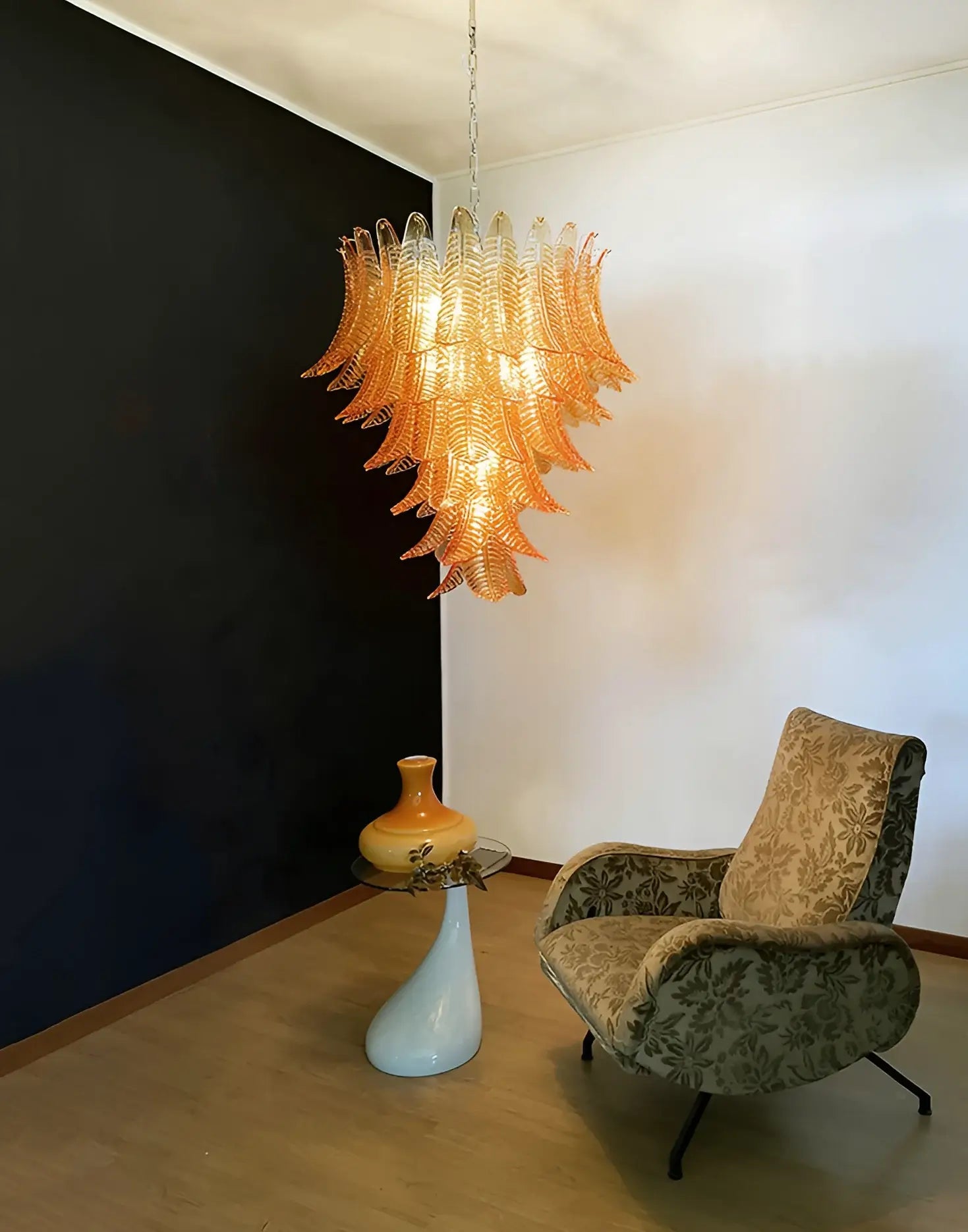 Amber Leaf Cascade Chandelier - Elegant Crystal Ceiling Light Fixture for Dining Room, Living Room & Bedroom | Modern Home Decor Lighting for Wedding, Hotel & Restaurant