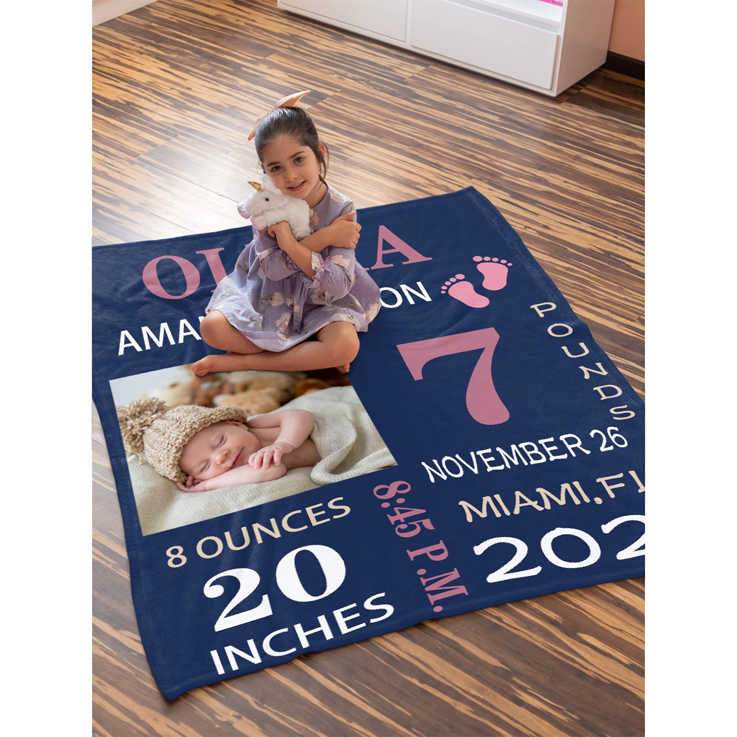 Custom Personalized Baby Blanket with Name, Birth Date & Time - Soft 120