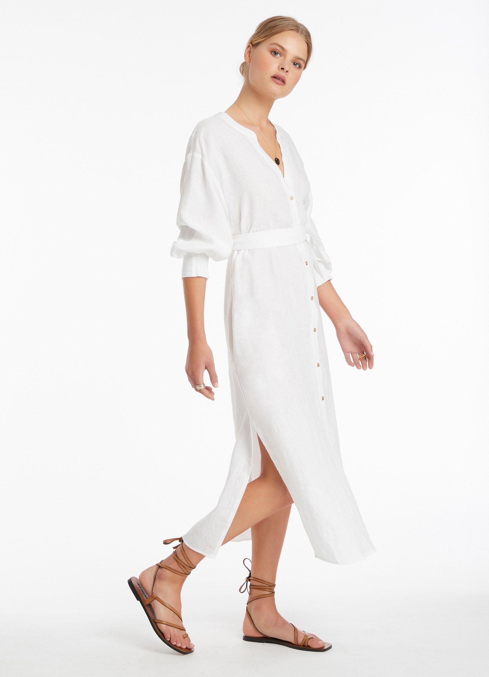 Jetset Shirred Cuff Shirt Dress in White | Women's Casual Summer Dress for Work, Travel & Date Night