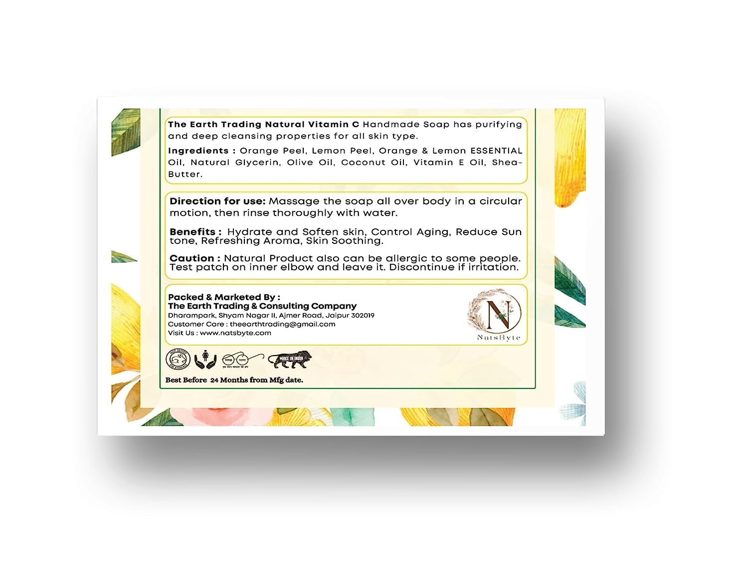 NATSBYTE Handmade Natural Vitamin C Soap for Face & Body | 100% Organic Glowing Skin Care | 120g Bar | Gentle Cleansing for Acne, Dark Spots & Dry Skin | Perfect for Daily Bath, Shower & Travel