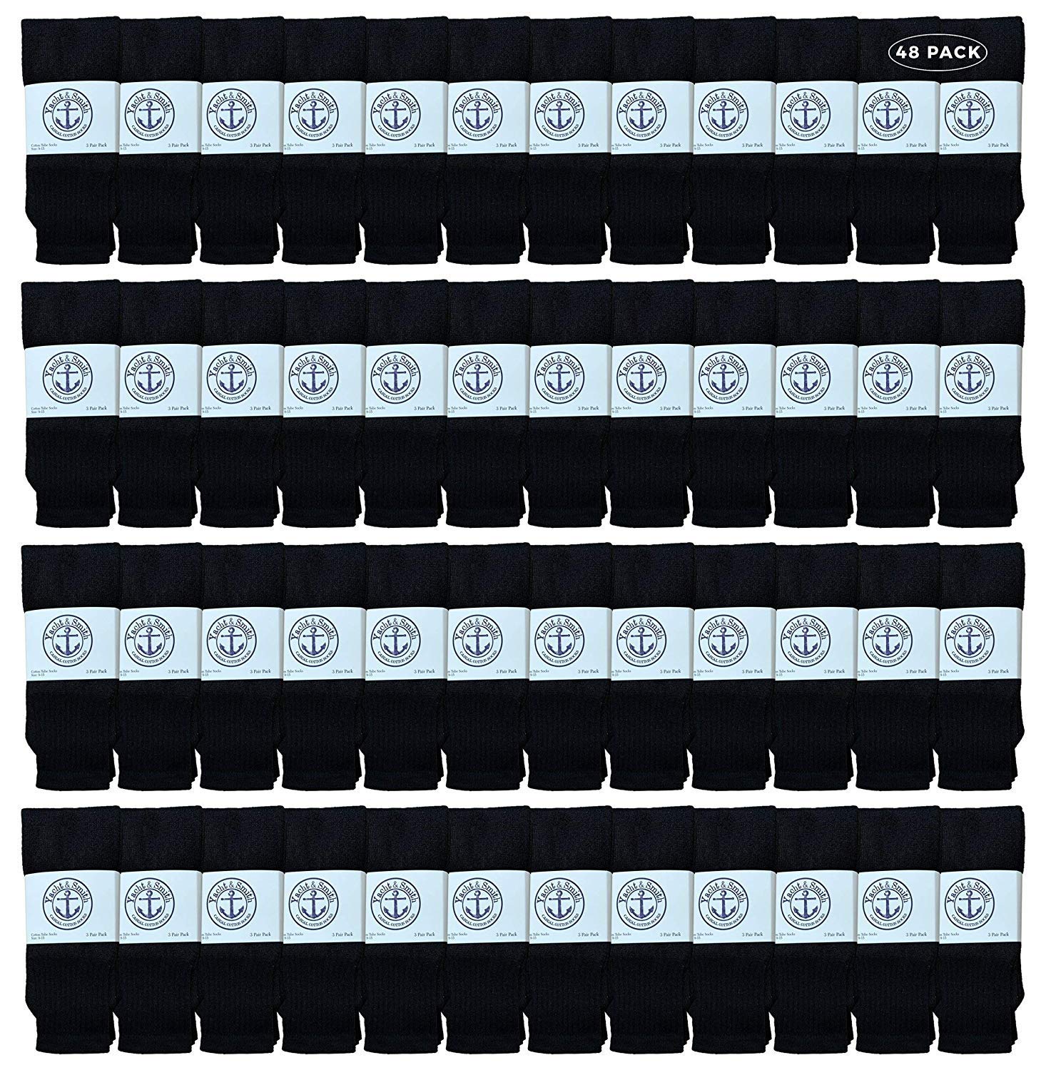 48 Pairs Yacht & Smith 26 Inch Women's Cotton Tube Socks - Bulk Wholesale Athletic Socks Size 9-11 for Sports, Running, and Casual Wear