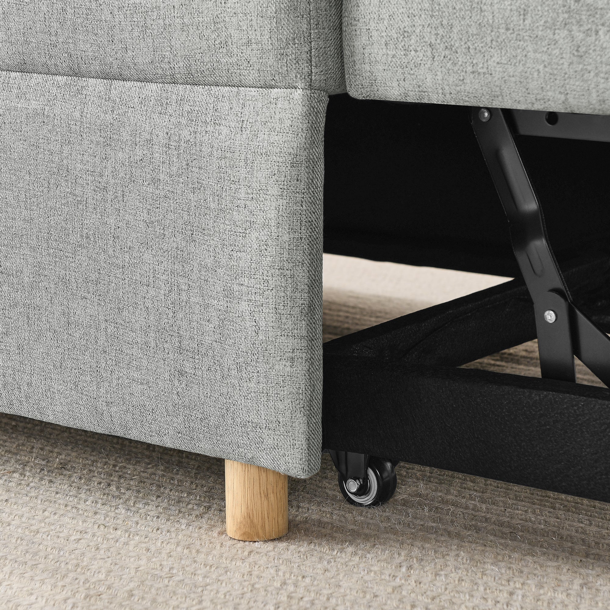 Convertible Sleeper Sofa Chair with Adjustable Backrest & Recliner - Pullout Sofa Bed with Wheels for Small Spaces - Modern Linen Fabric Living Room Furniture (Grey) - Perfect for Apartments, Dorms & Guest Rooms