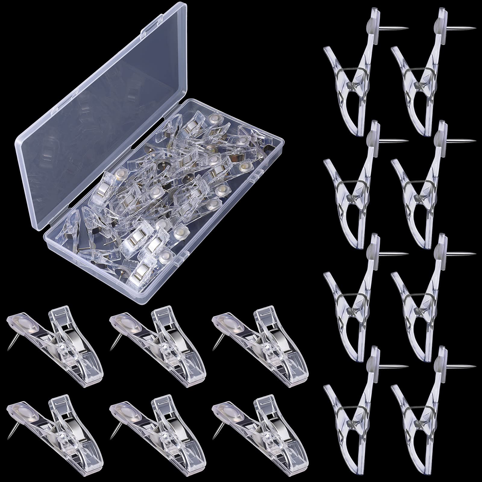 30-Piece Clear Push Pin Clips - Transparent Plastic Thumbtacks for Bulletin Boards, Office, School & Christmas Decorations (Multipurpose Hanging Tools)