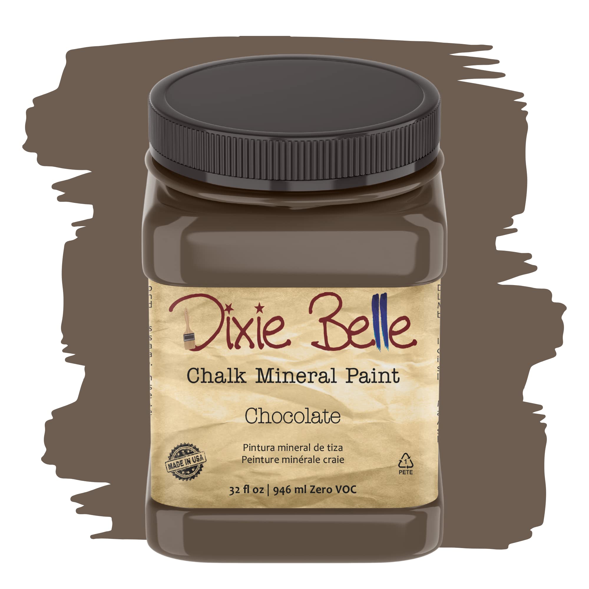 Dixie Belle Chalk Mineral Paint - Chocolate (32oz) | Matte Creamy Brown Furniture Paint for DIY Projects | Perfect for Upcycling Tables, Chairs & Home Decor
