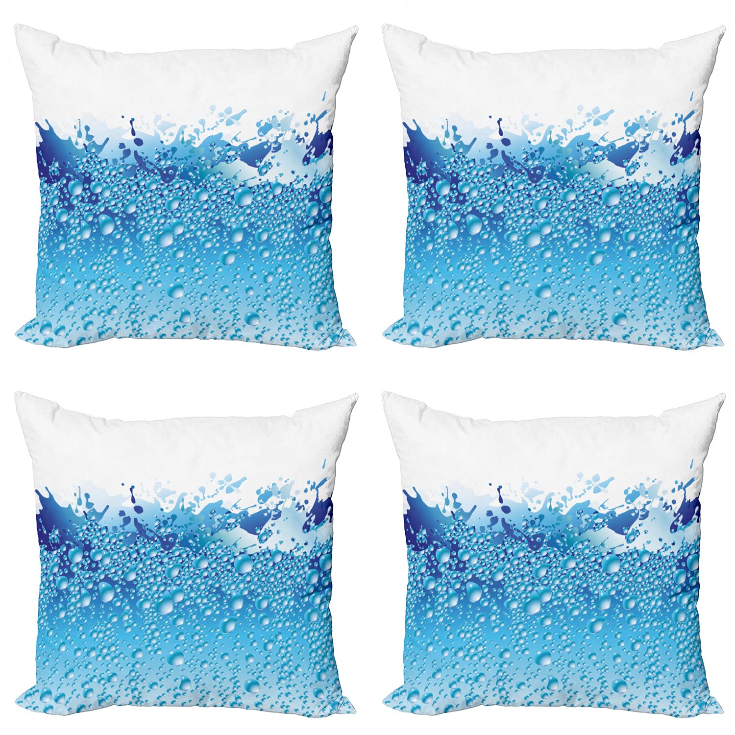 Ambesonne Modern Decorative Throw Pillow Covers Set of 4 - Aquarium Water Bubbles Splashes Art Print - 16 Inch Square Cushion Covers for Sofa, Living Room, Bedroom & Car - Dark Blue & Sky Blue - Perfect for Home Decor, Gift Giving & Cozy Comfort