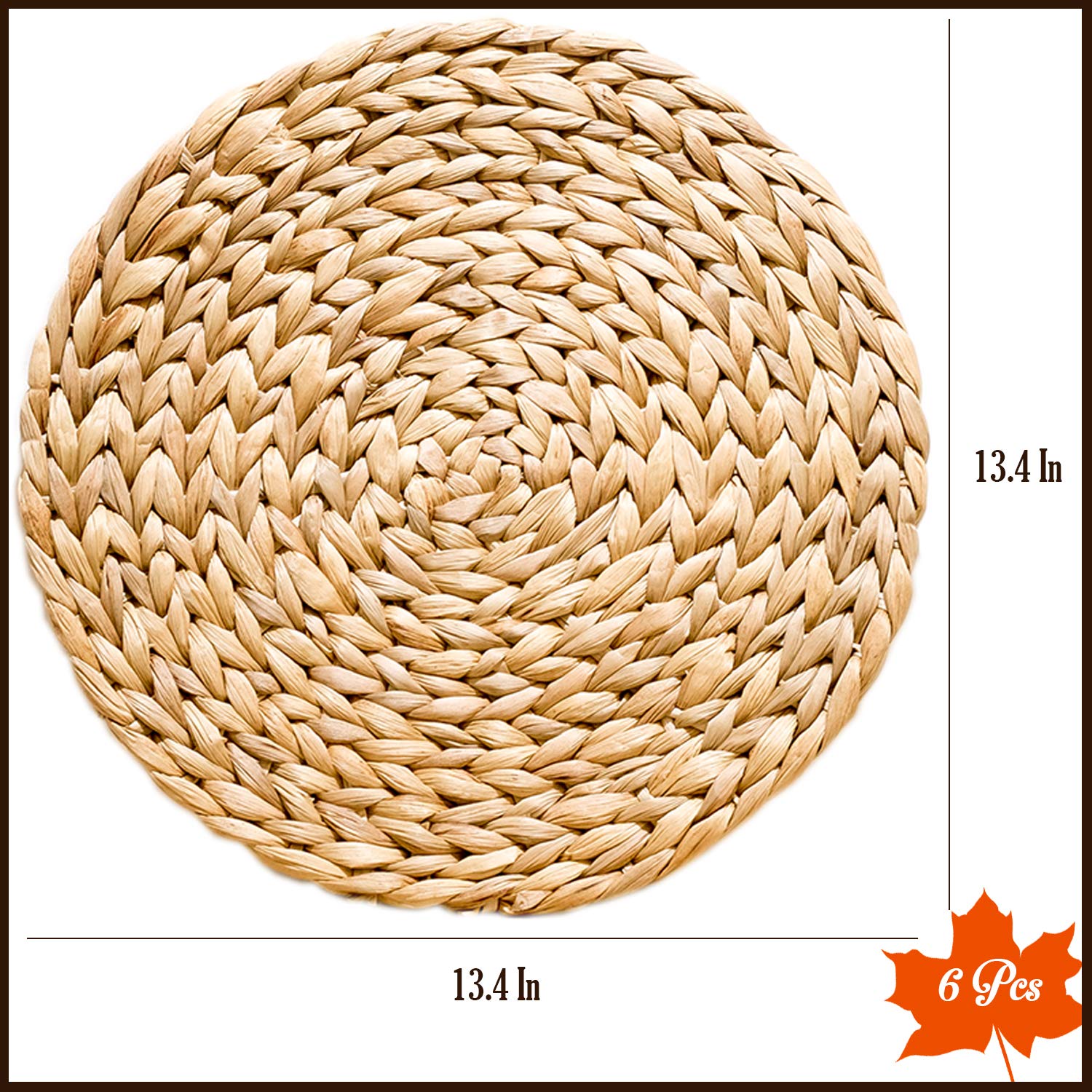 Boho Round Woven Placemats Set of 6 - 13.4 Inch Natural Water Hyacinth Wicker Straw Placemats for Dining Table | Perfect for Farmhouse, Coastal, and Boho Chic Home Decor