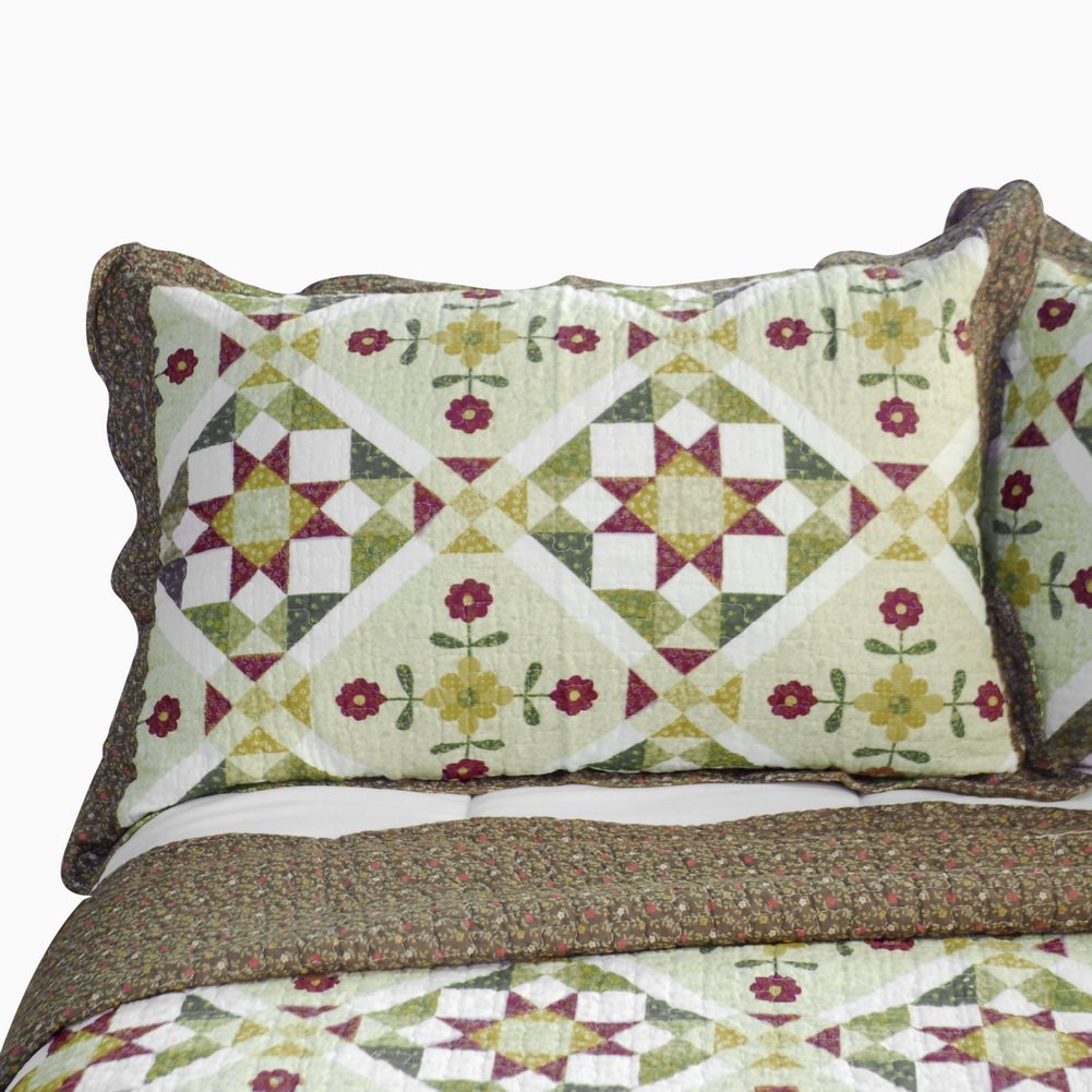 Blooming Flowers Cotton 3-Piece Quilt Set - Full/Queen Size Bedding, Vermicelli-Quilted Printed Comforter Cover with Pillow Shams - Soft & Breathable for Cozy Bedroom Decor