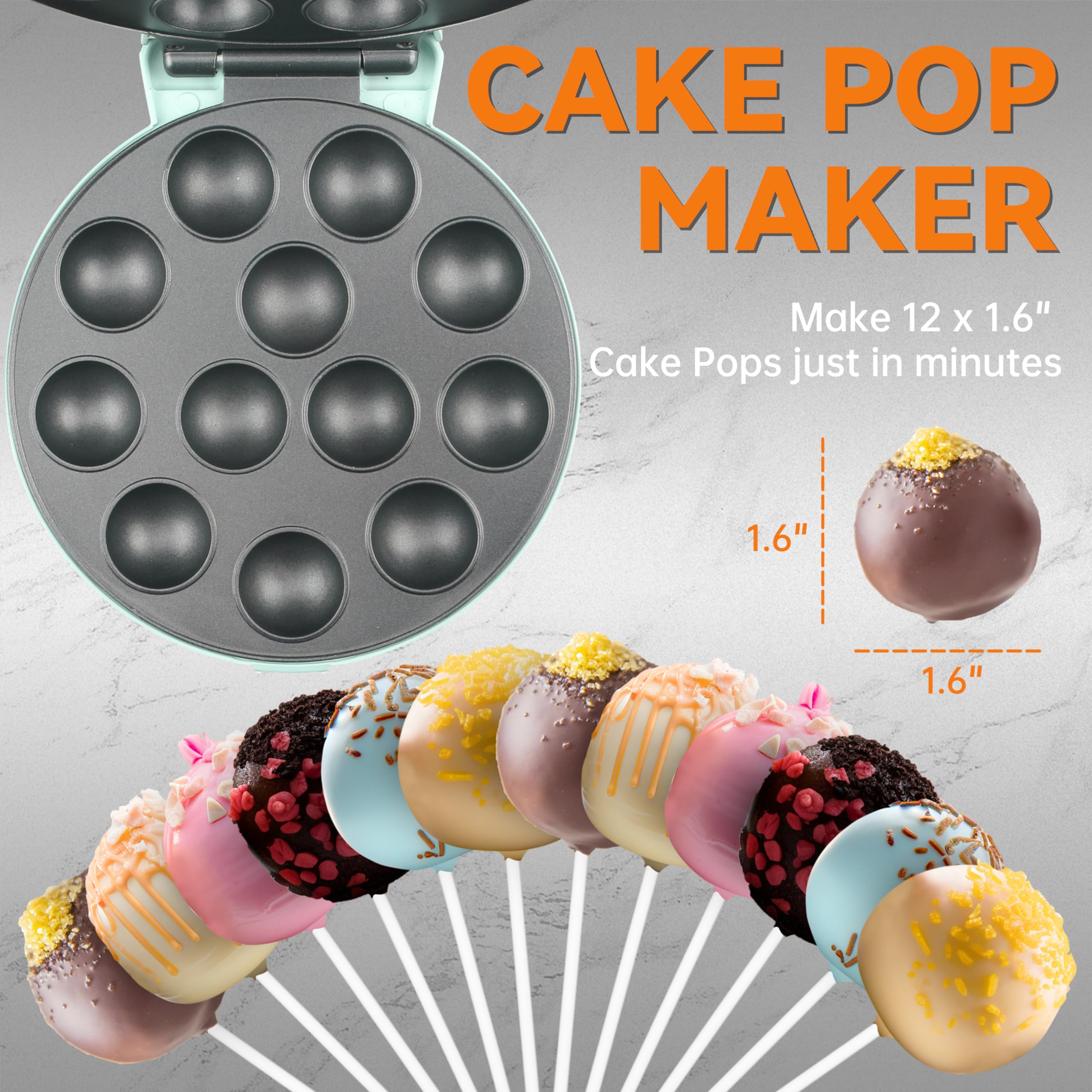 Baker's Friend Cake Pop Maker Machine Set - 12 Cake Pops Capacity with Stand, Sticks & Fork Tool, Aquamarine Blue - Perfect for Birthday Parties, Baby Showers & Holiday Baking Gifts