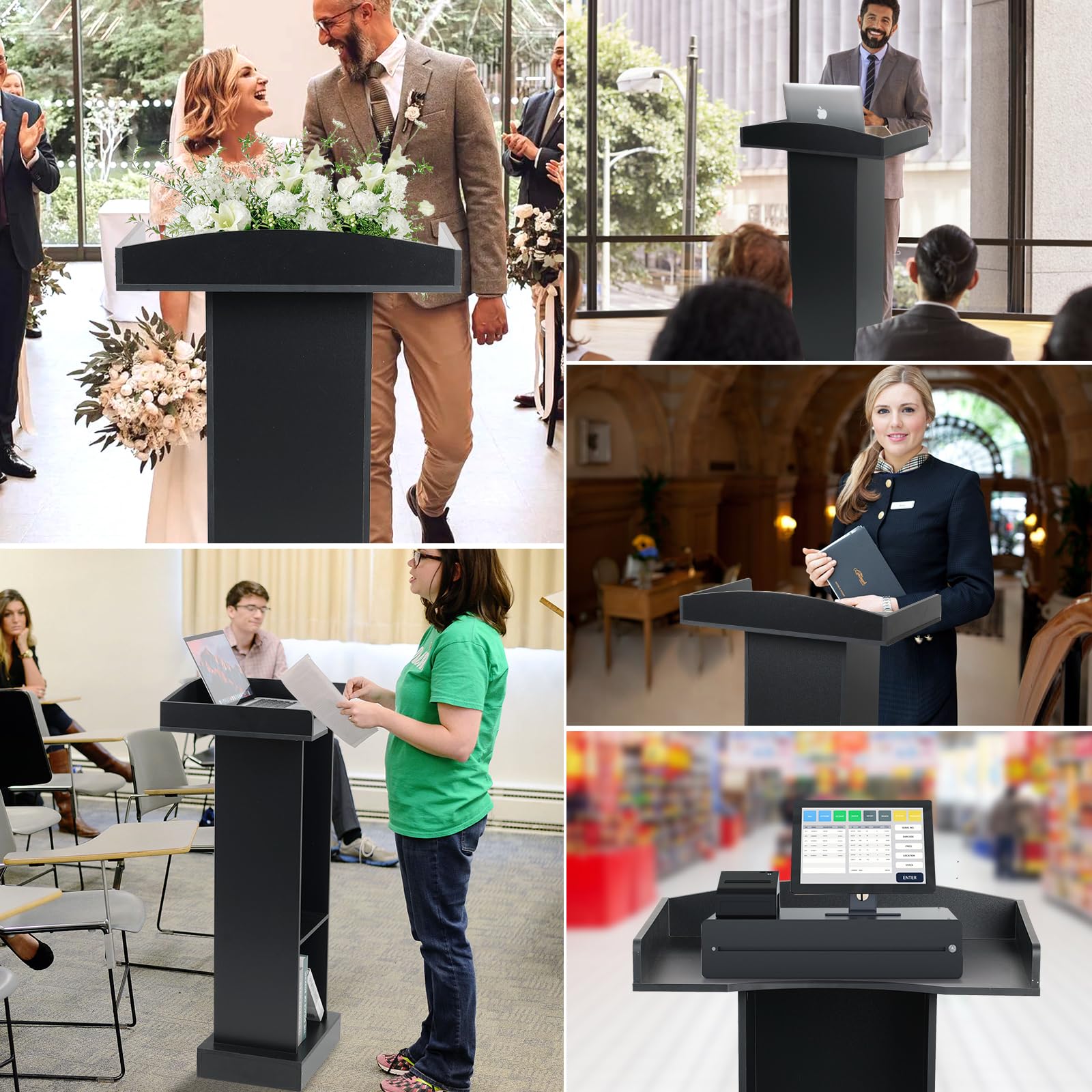 Wooden Podium Stand with Heavy Base for Lectern, Church, Classroom & Wedding Speeches - Durable Presentation Pulpit for Lectures & Public Speaking