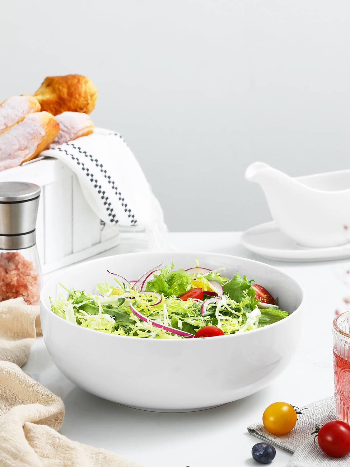 Yedio 120 Ounce Large Pasta Serving Bowls - Set of 2 Porcelain Salad & Soup Bowls (9.7