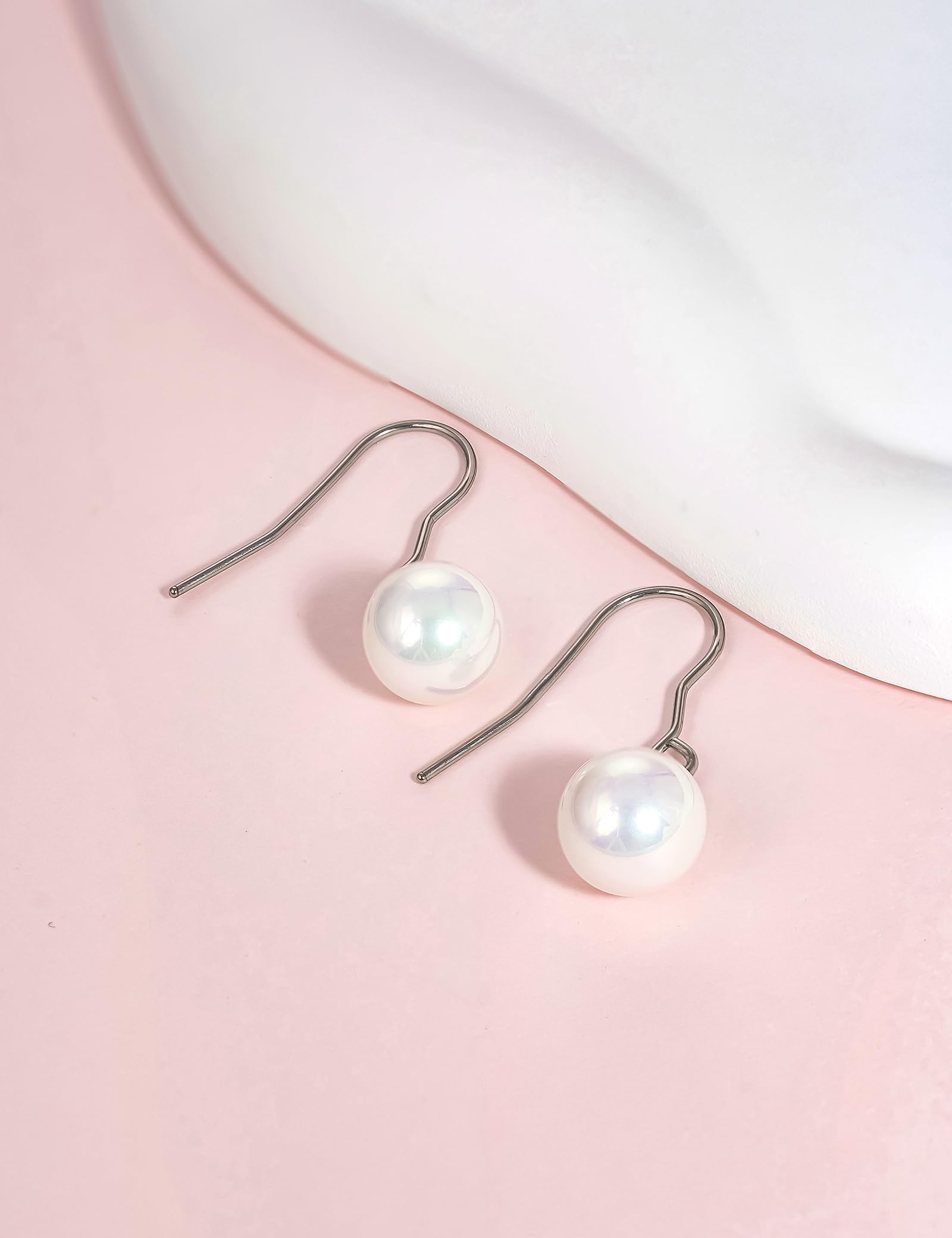 Limerencia Titanium Dangle Earrings for Women - 10mm Lightweight Shell Pearl Drop Earrings, Hypoallergenic Jewelry for Sensitive Ears - Perfect for Weddings, Parties & Everyday Elegance