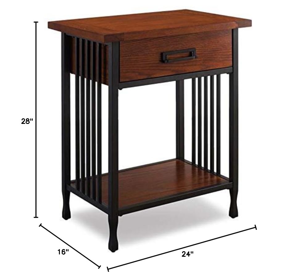 BOWERY HILL Solid Hardwood Nightstand with 1 Drawer - Mission Oak Finish for Bedroom, Living Room, or Office Storage