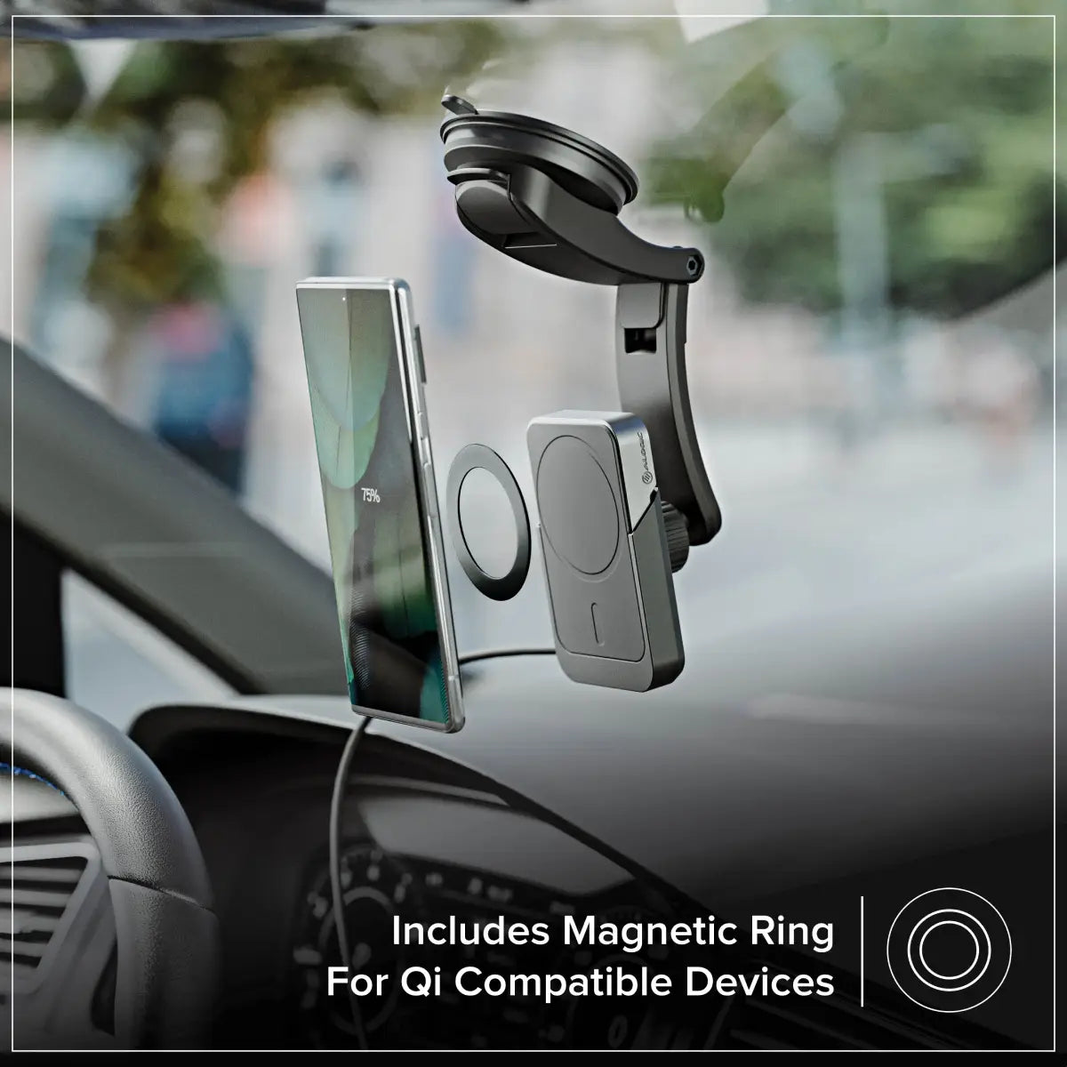 Matrix+ Universal Wireless Car Charger with Wireless Power Bank - Air Vent & Dashboard Phone Mount for iPhone, Samsung, Android - Fast Charging for Commuting, Road Trips & Travel