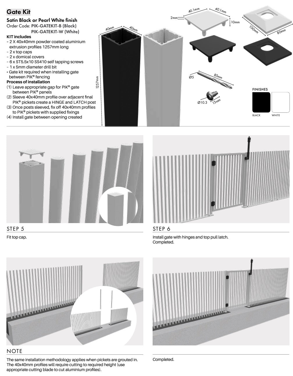 PIK Gate 975W x 1200H Black Blade Picket Pool Safety Gate - Durable Fence for Backyard, Swimming Pool Security & Child Protection