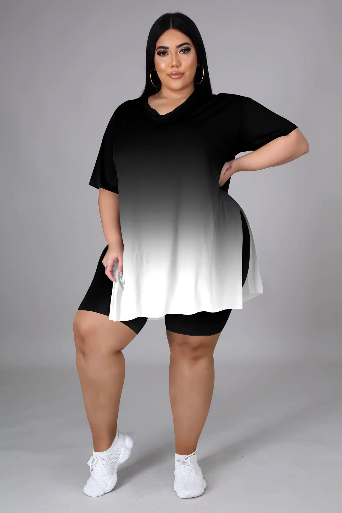 Plus Size Women's 2-Piece Loungewear Set - Oversized T-Shirt & Shorts Comfy Summer Sweatsuit | Lounge at Home, Casual Outing, Vacation Wear